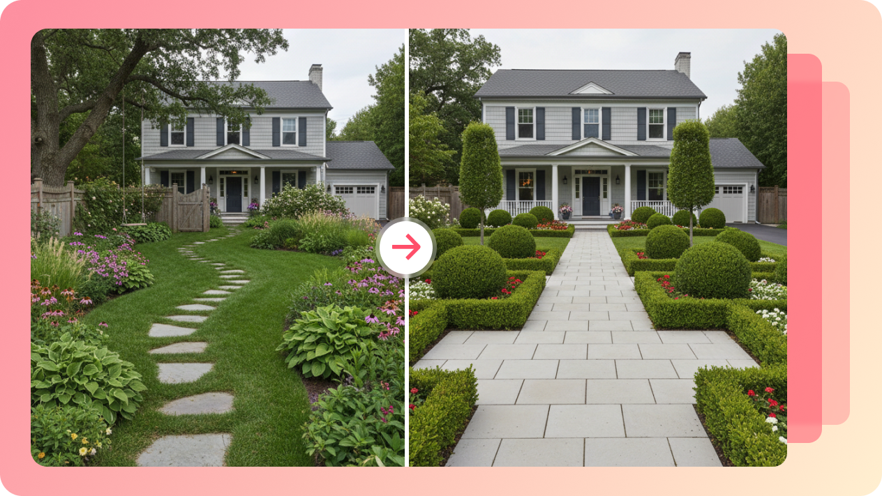 Przekształcaj istniejące zdjęcia podwórka w zaprojektowane krajobrazy