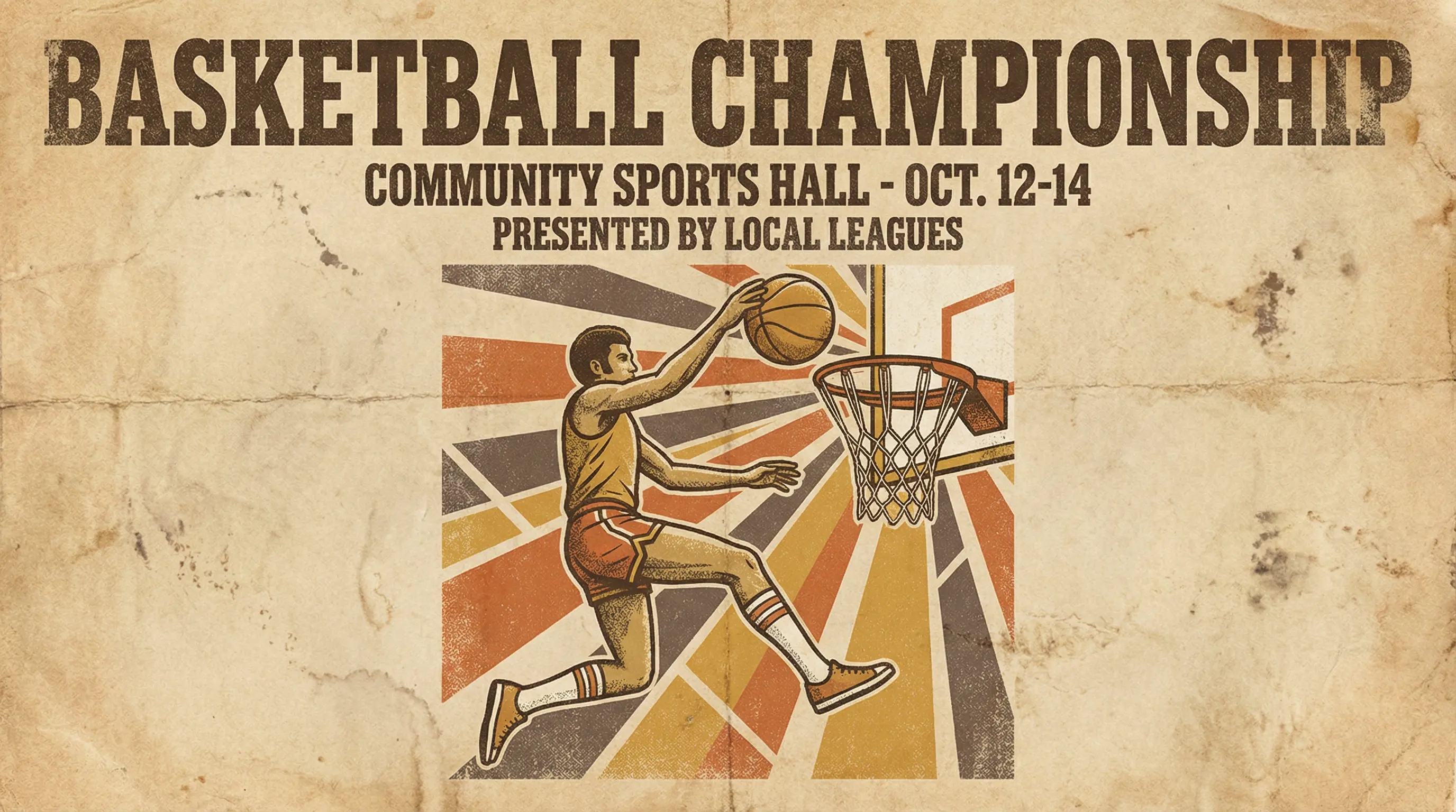โปสเตอร์บาสเกตบอลวินเทจที่มีสไตล์ย้อนยุคคลาสสิก