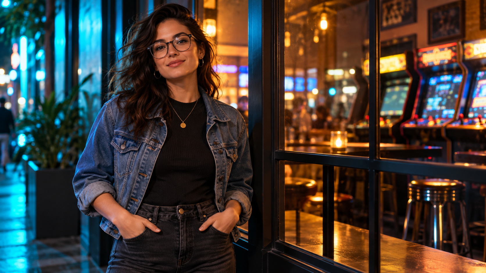 mia khalifa photo editor: Arcade lounge night portrait
