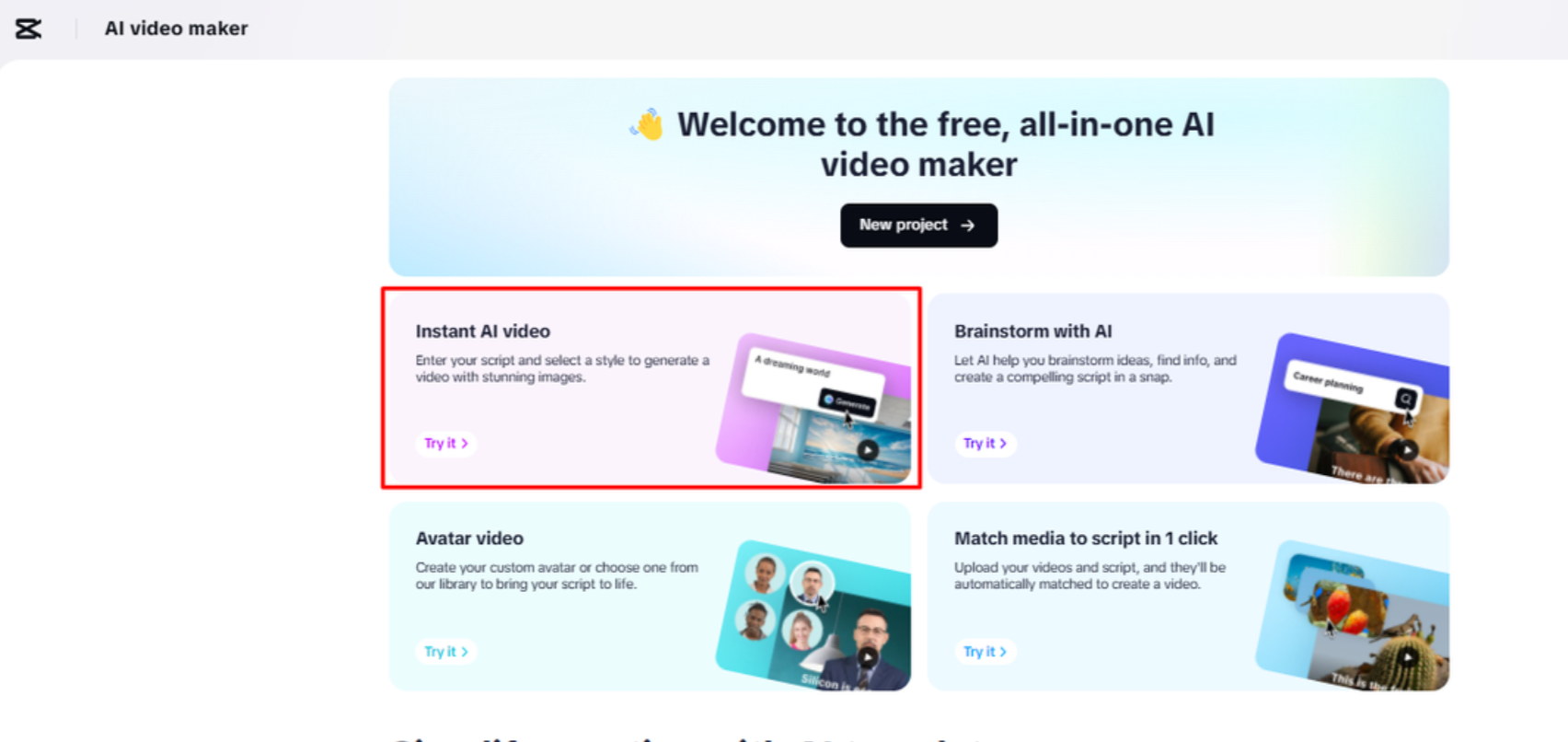 Zugriff auf den KI-Videomacher über den CapCut-Desktop-Videoeditor