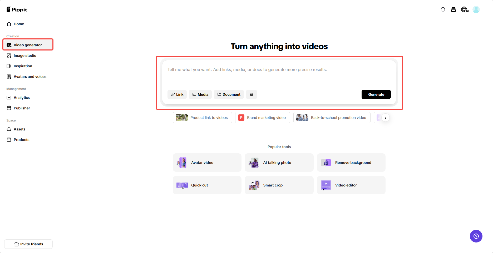Carregue links de produtos ou mídia