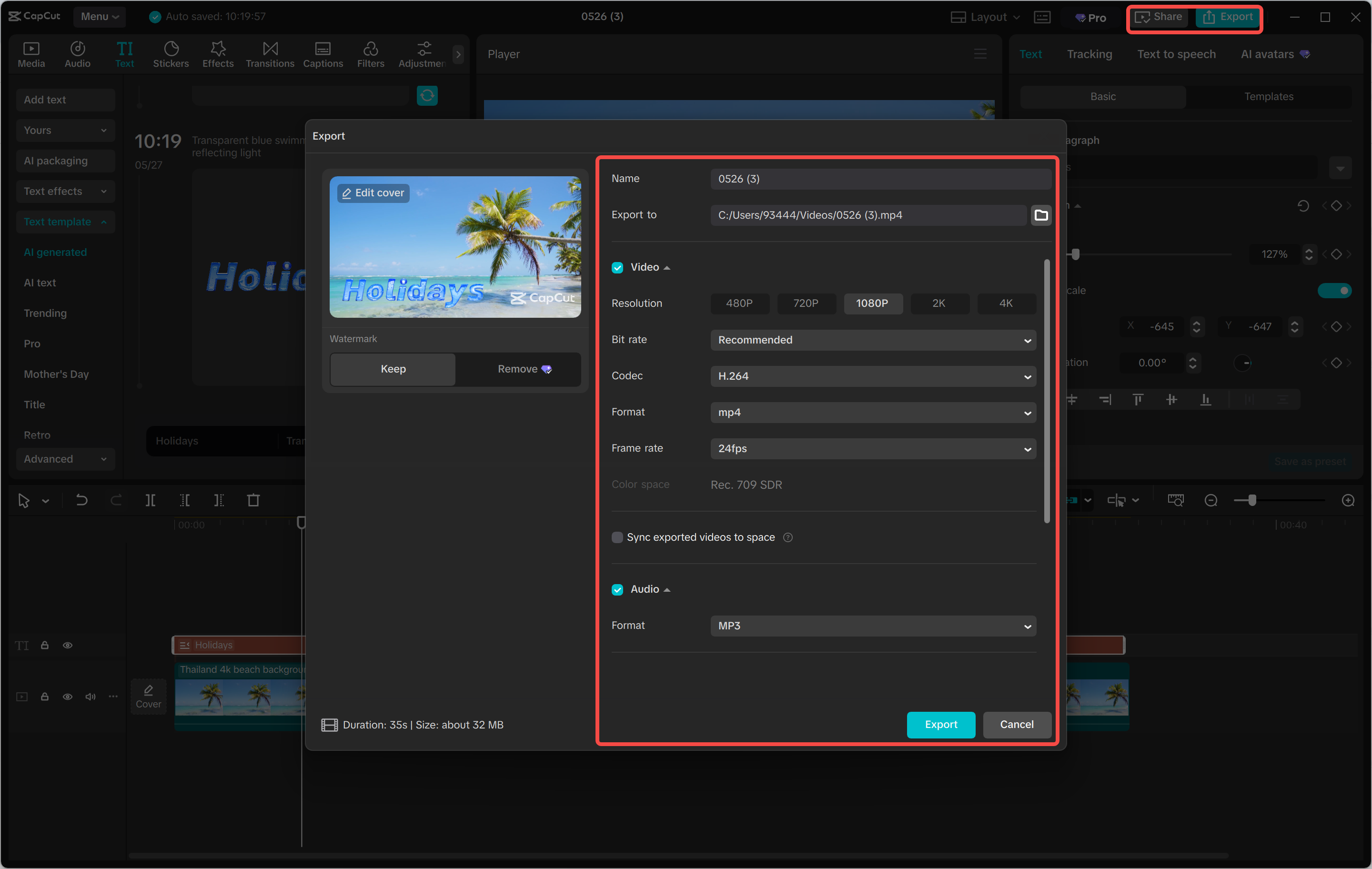 Export and share the AI gradient text