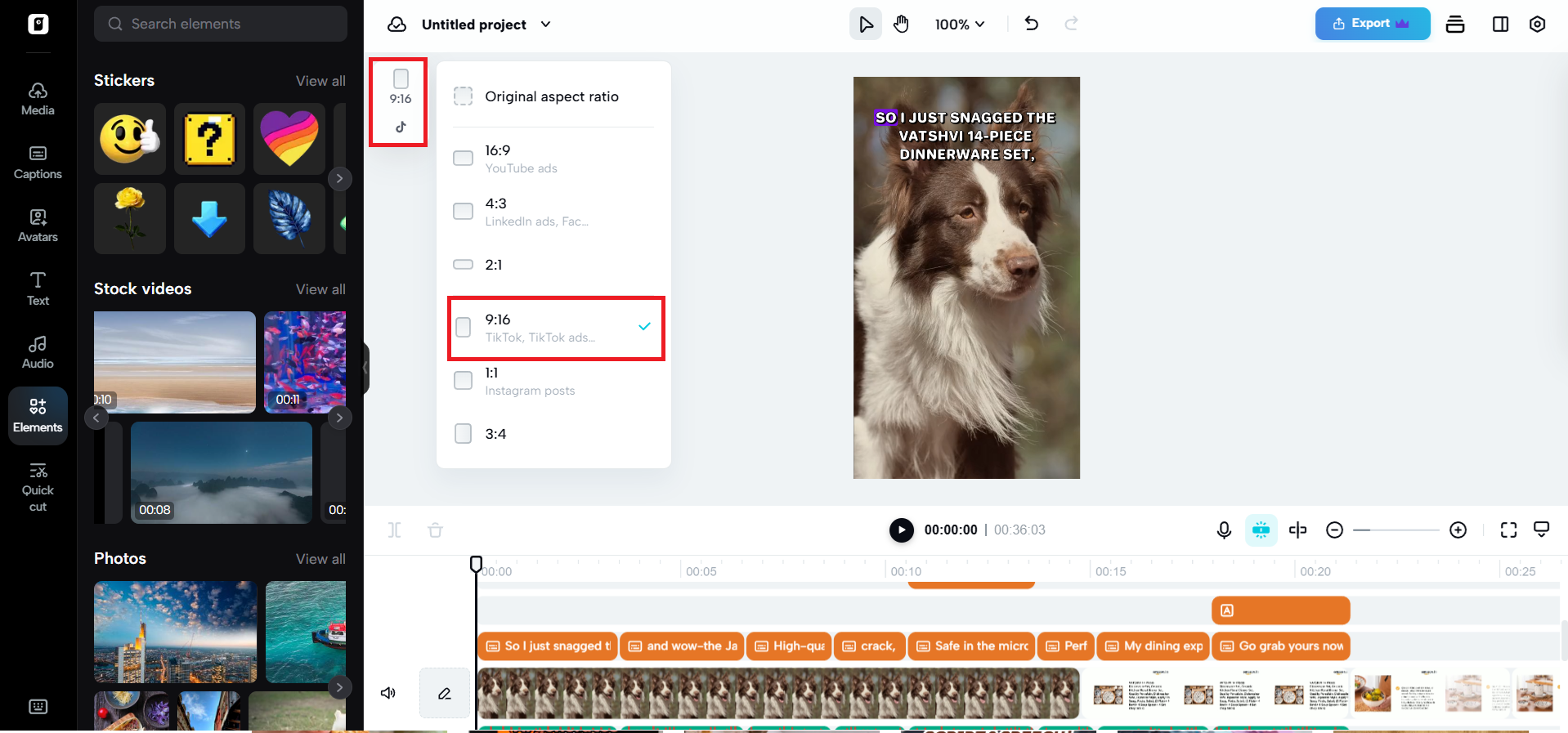 Proporção de tela do TikTok