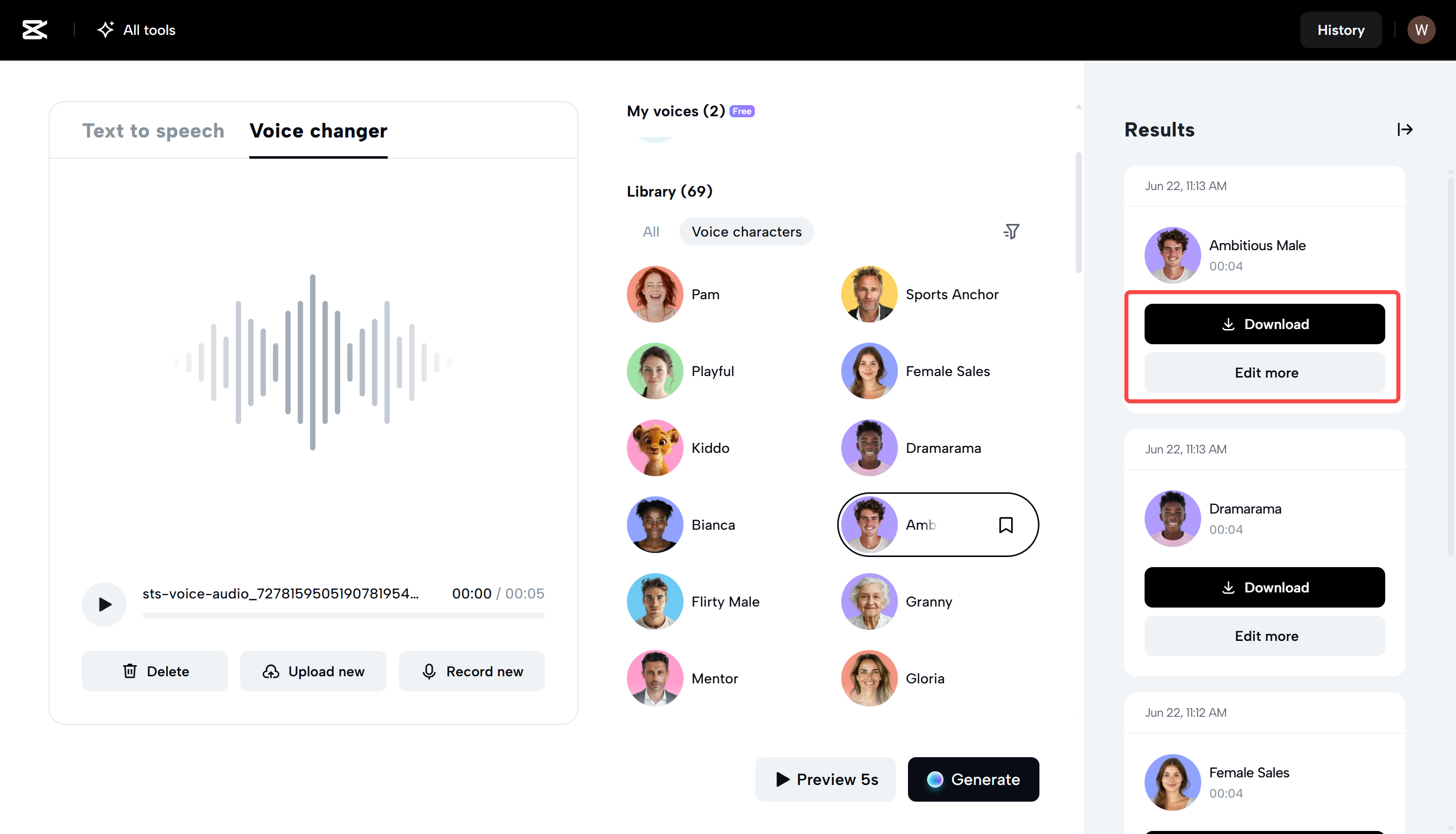 Exportul audio din CapCut Web