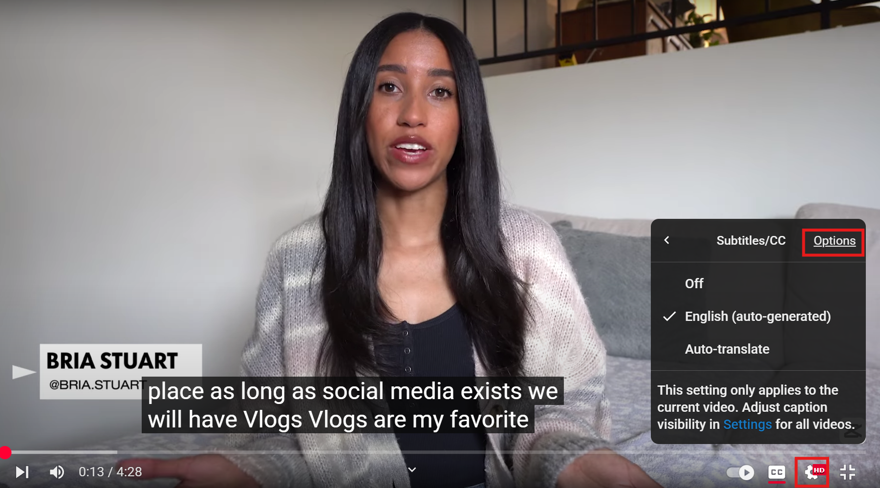 Access subtitle settings