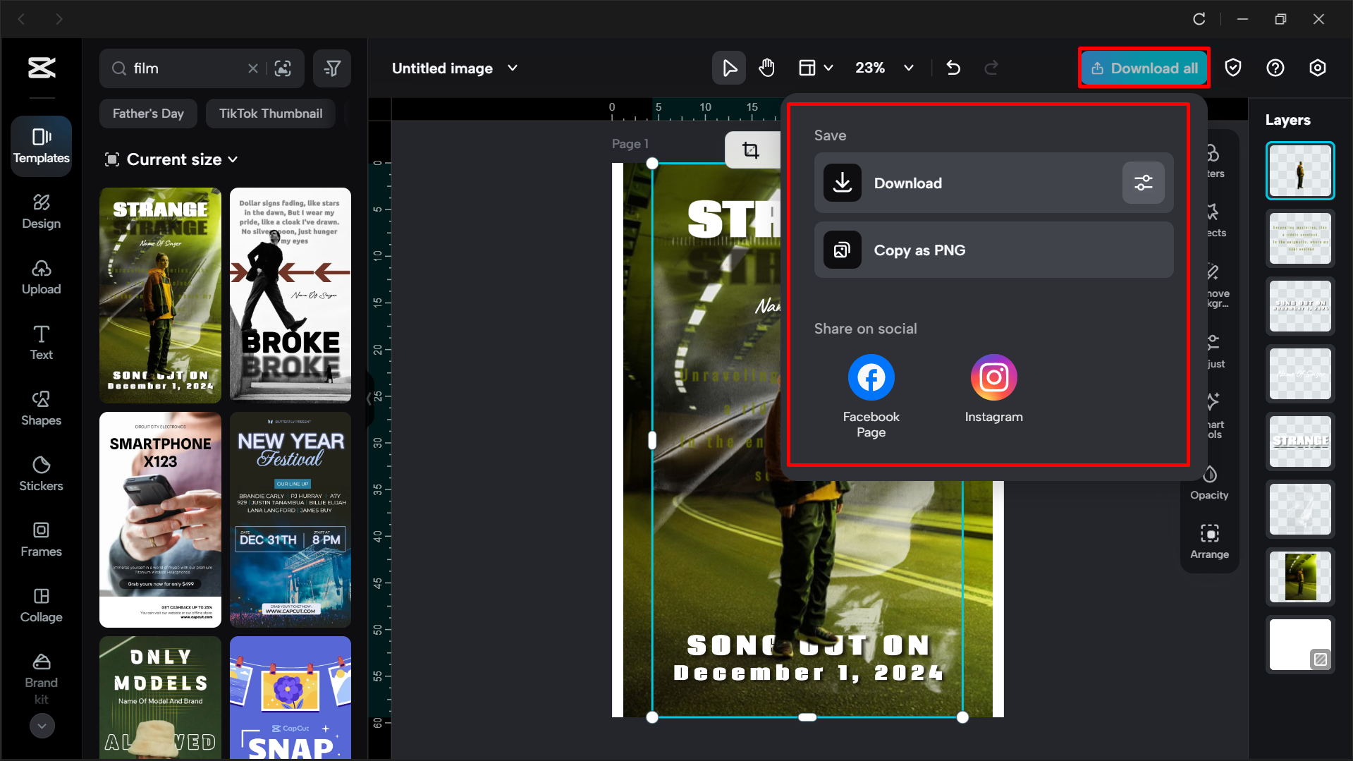 Export der Vorlage aus dem CapCut-Desktop-Videobearbeitungsprogramm
