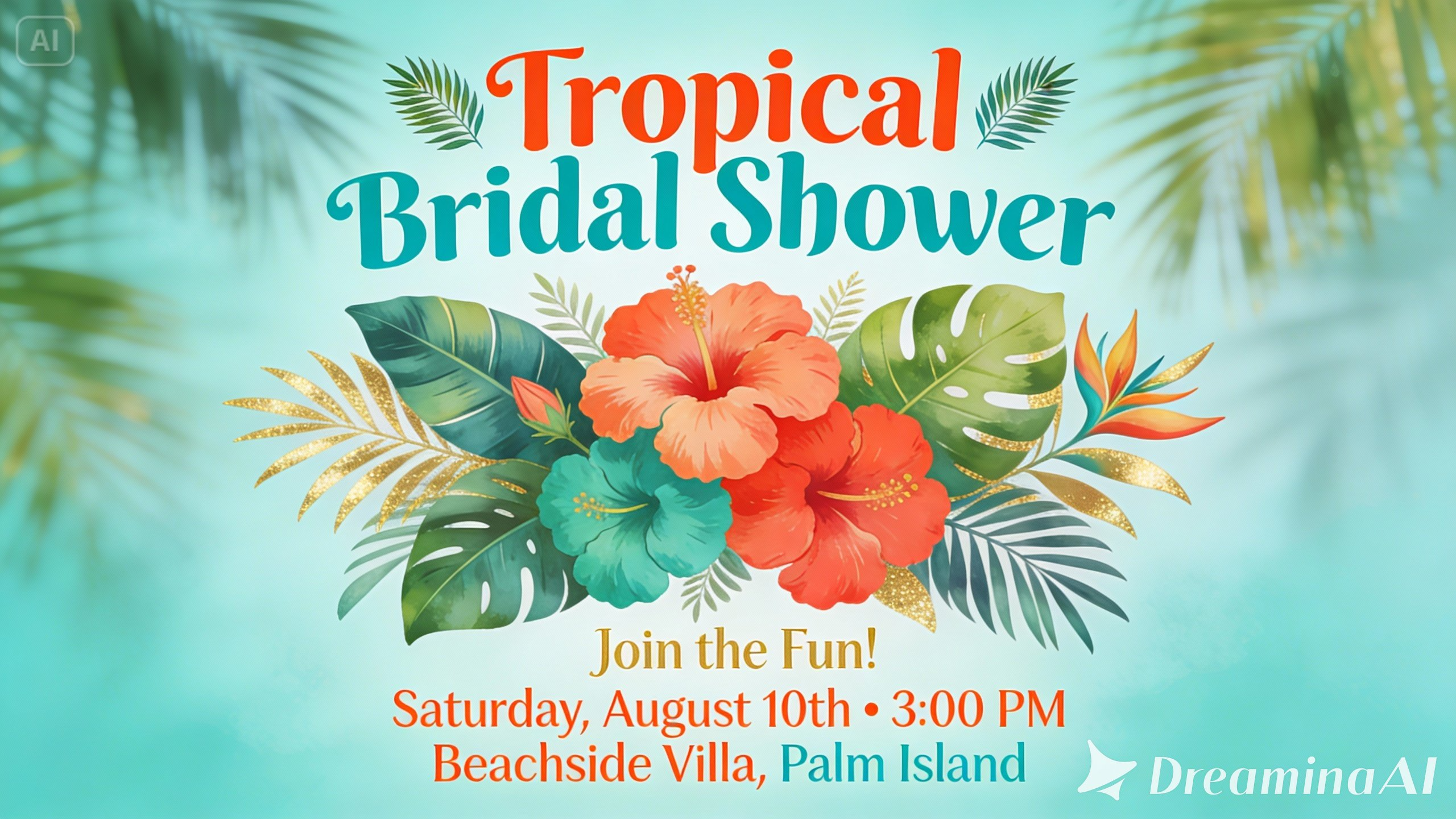 Tropical paradise bridal shower invitation