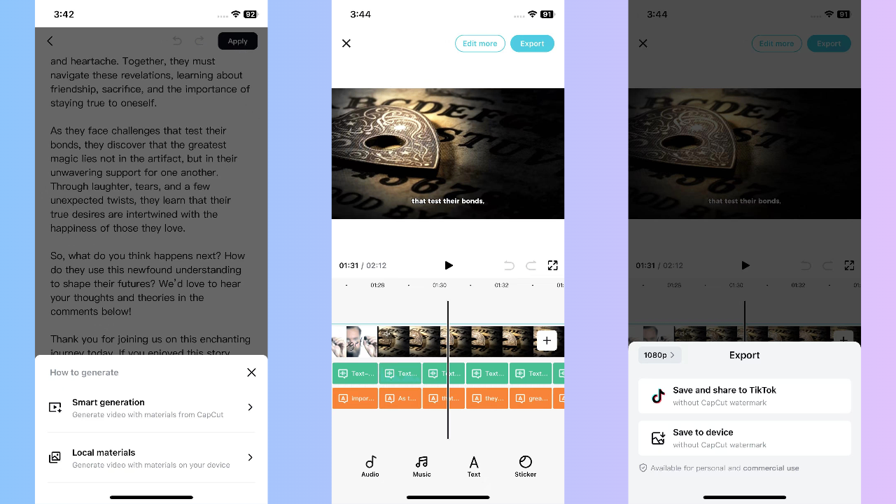 Create and export your fanfic video content