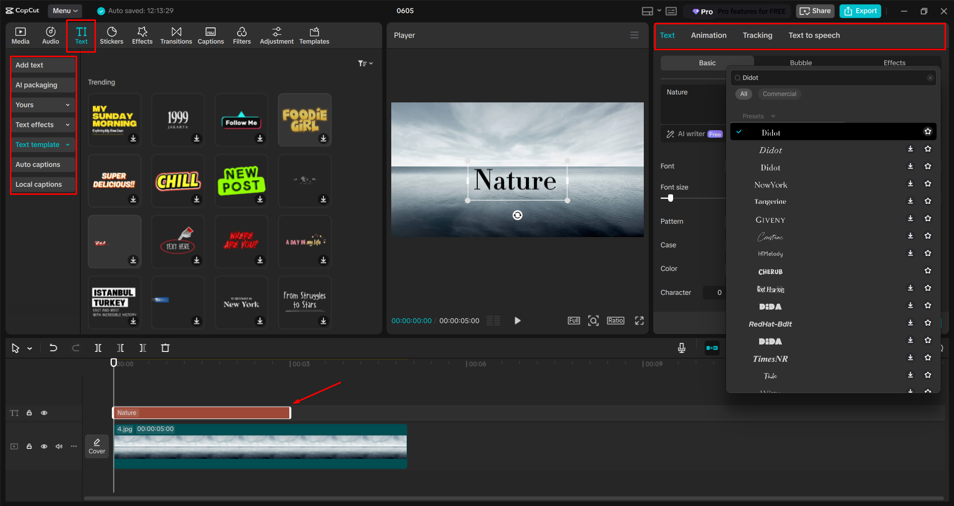 Customizing a font in a video with the CapCut desktop video editor