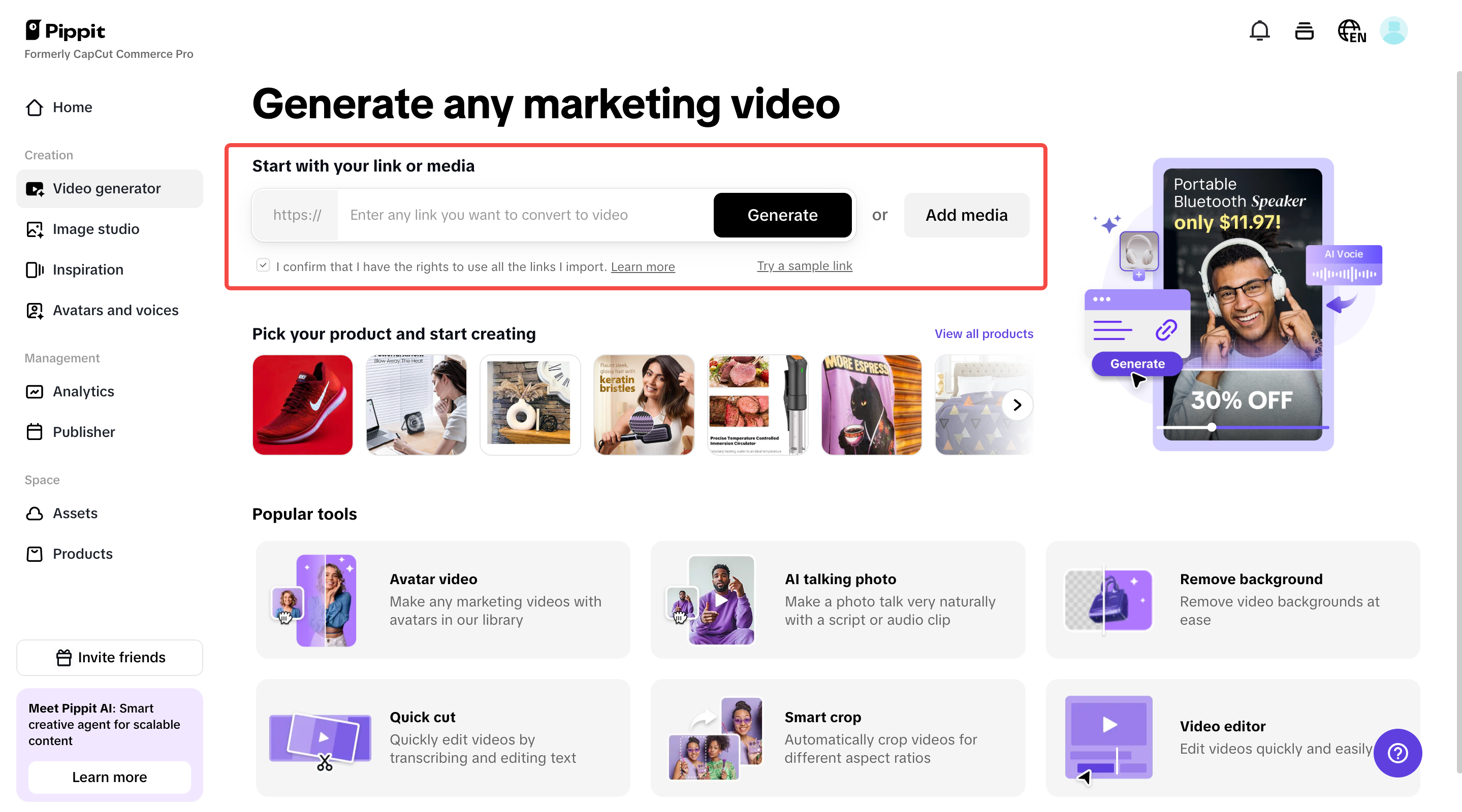 Upload product links or media