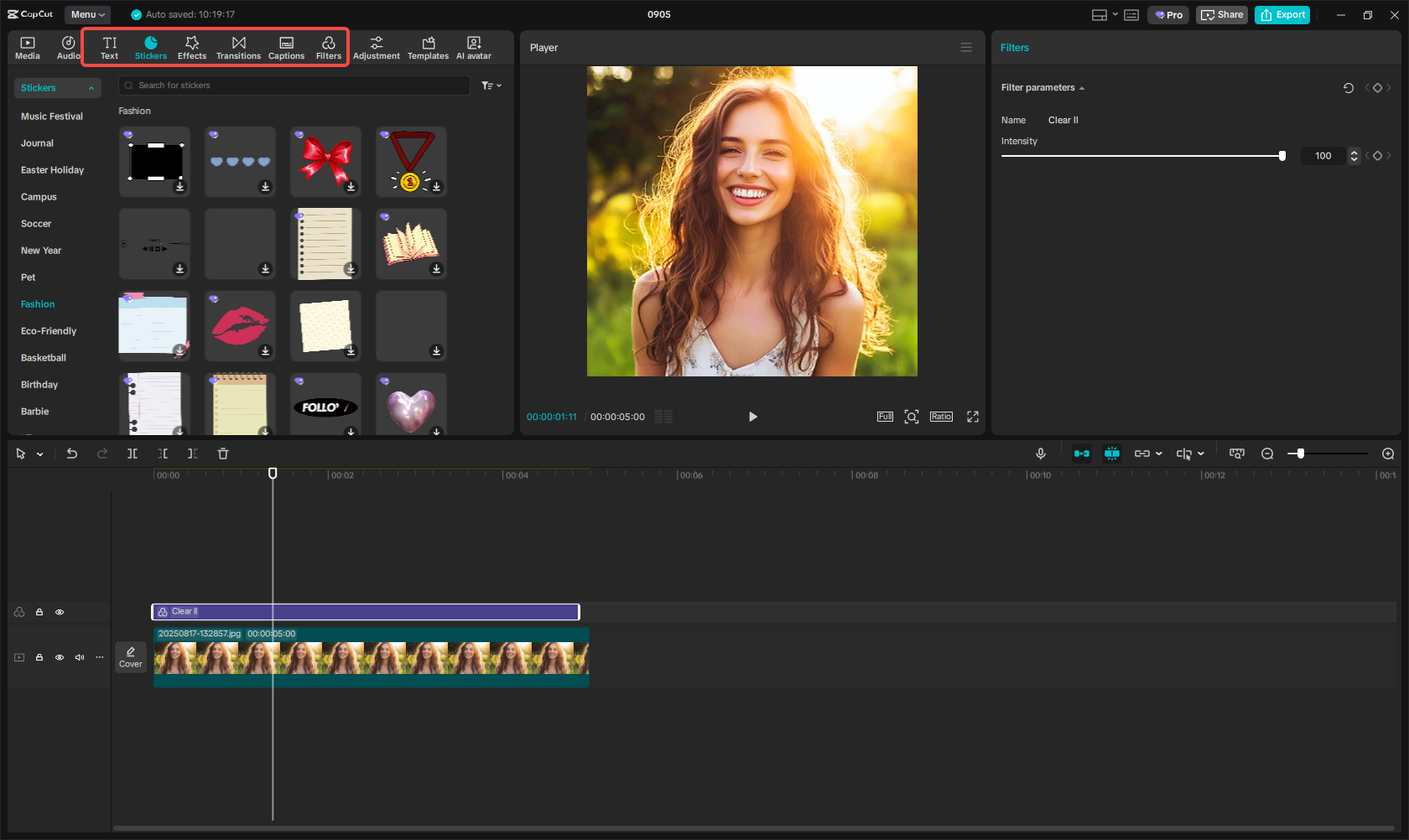 Add filters, effects, or stickers to the image