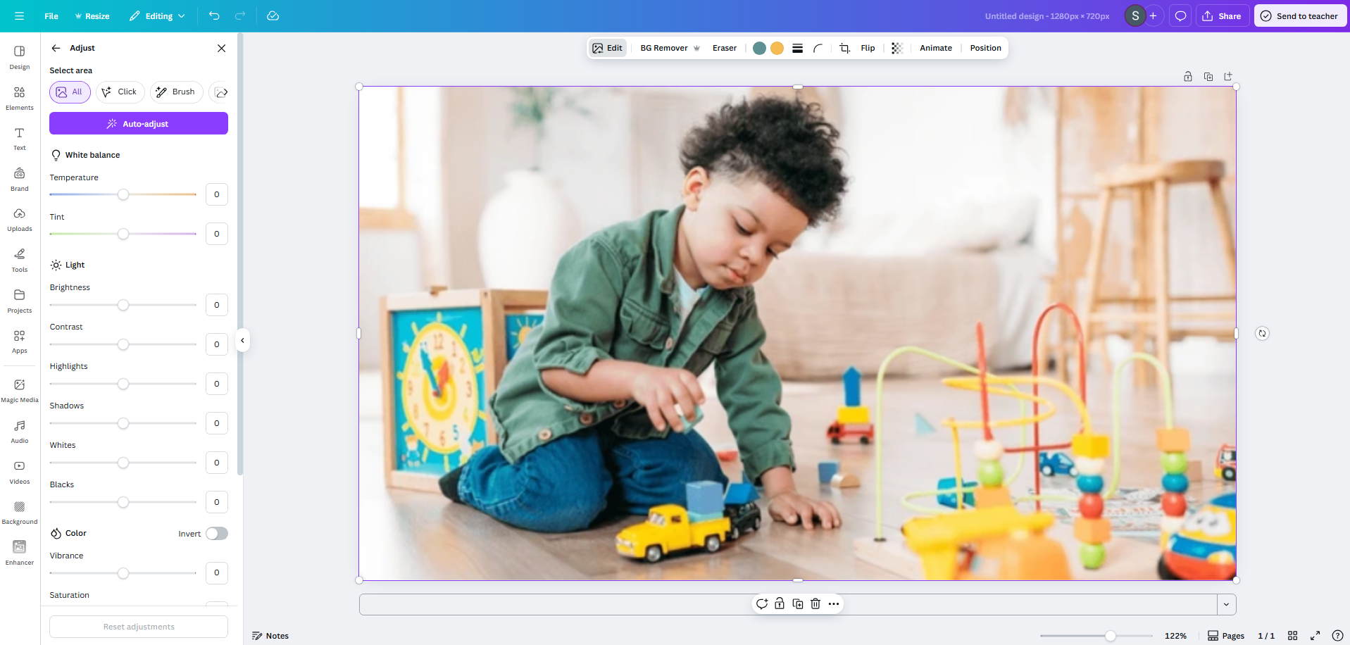 Adjust photo color on Canva
