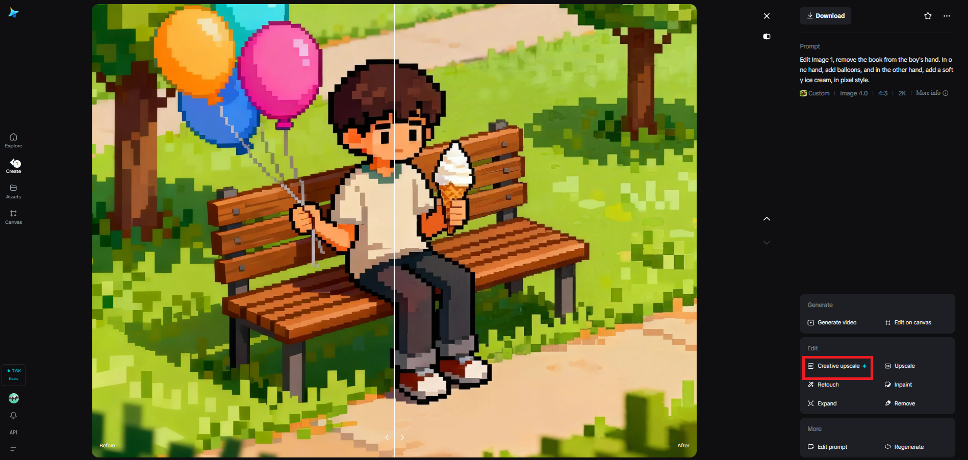 Creative upscale feature in Dreamina