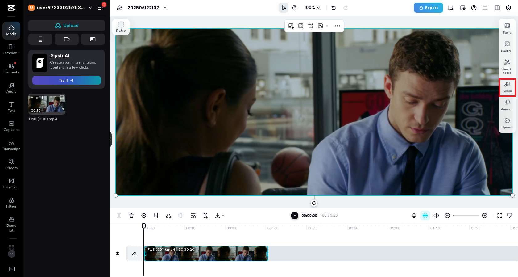 Access the audio option from the side panel