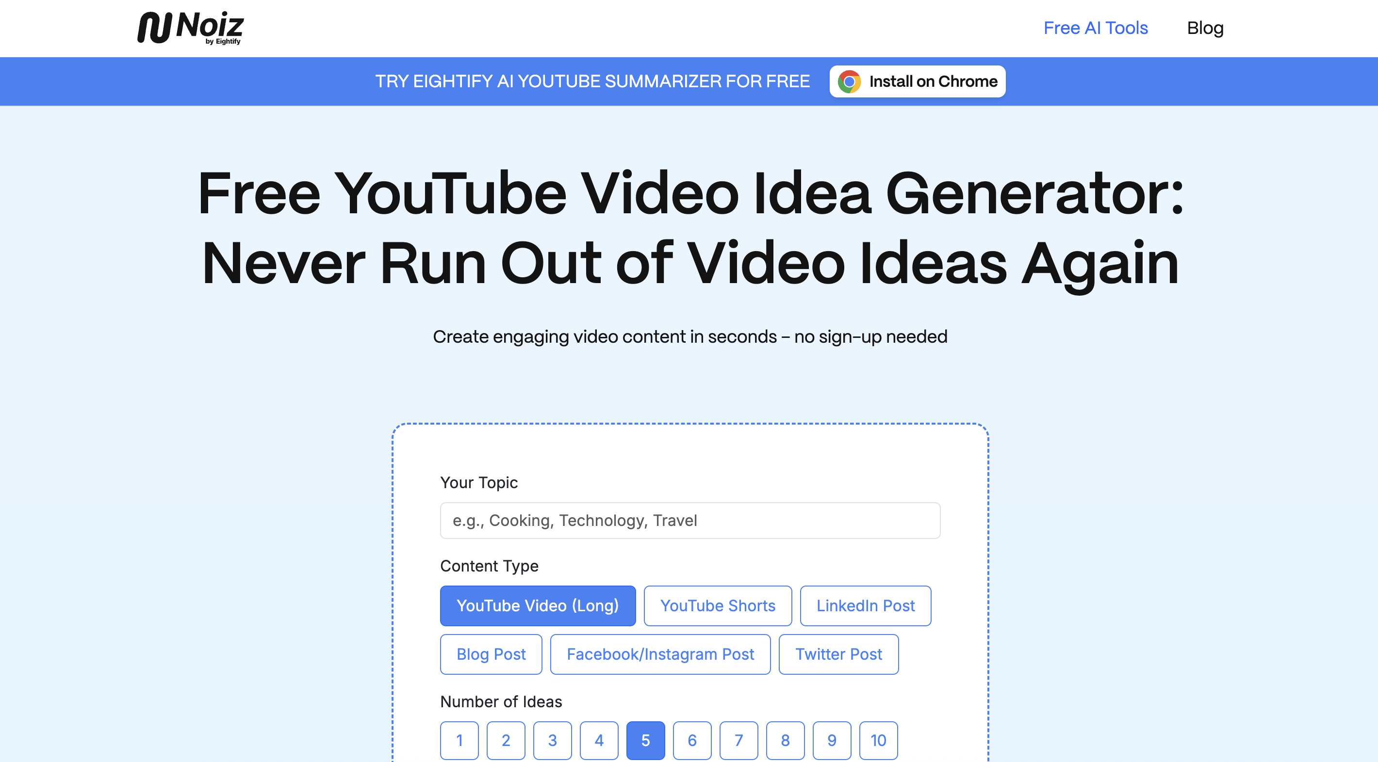 Noiz AI generated YouTube video ideas