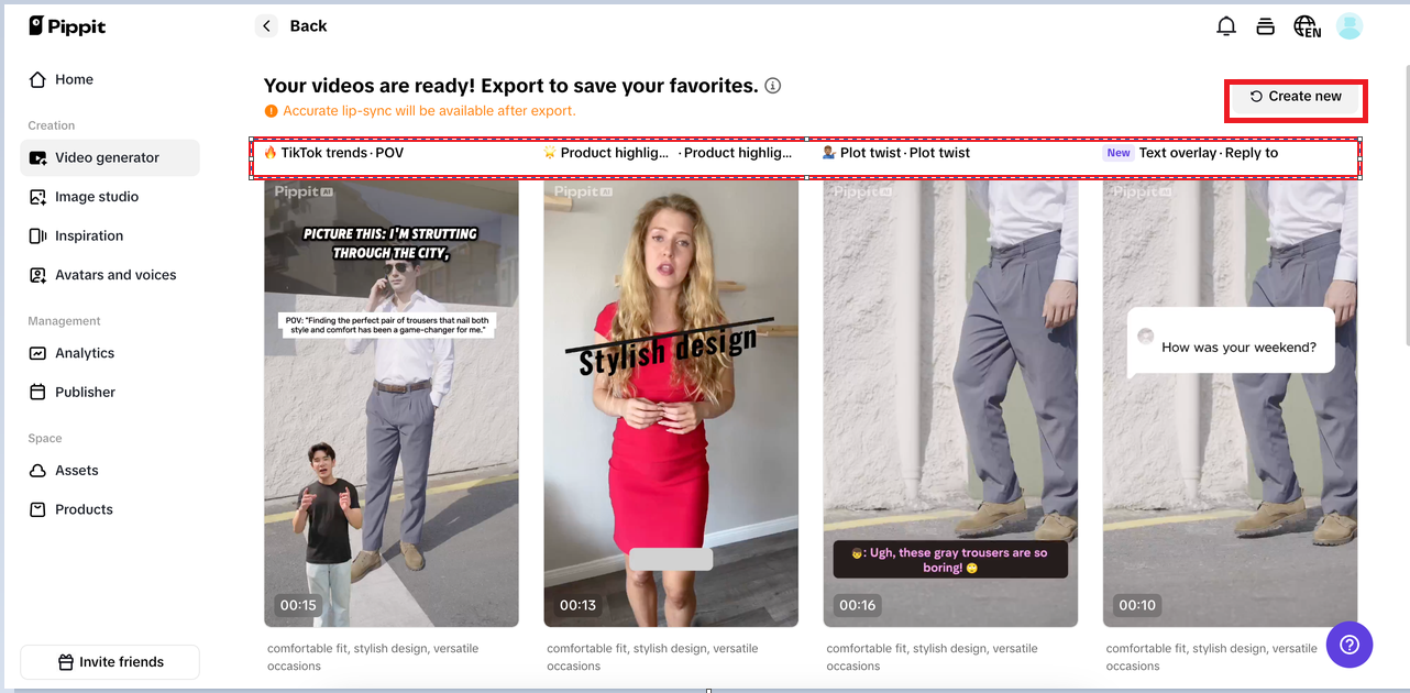 Select from AI-generated videos