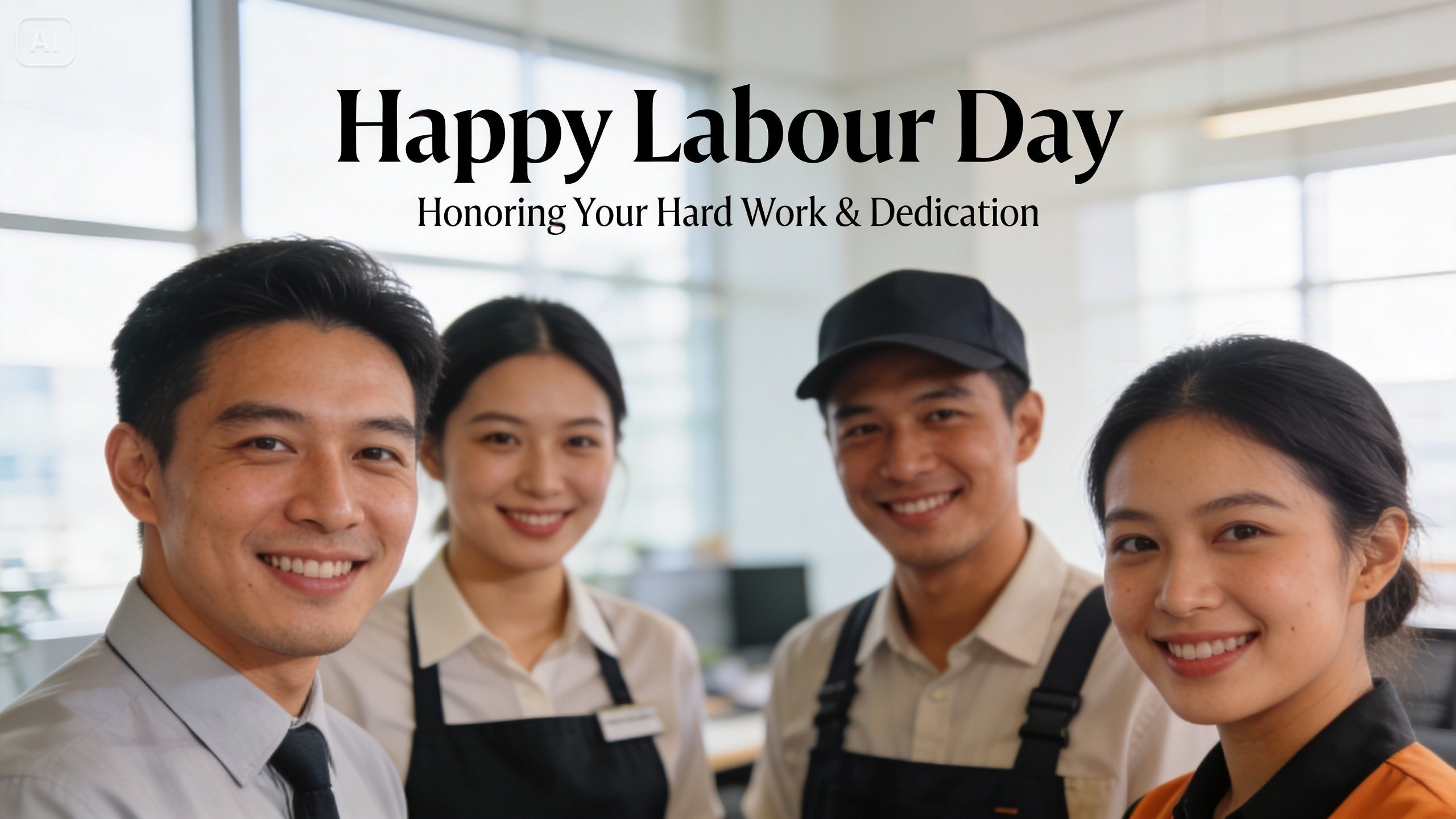 Stilul foto AI de Ziua Muncii aplicat avatarurilor echipei cu știfturi subtile și paletă de culori pentru îmbrăcăminte de lucru