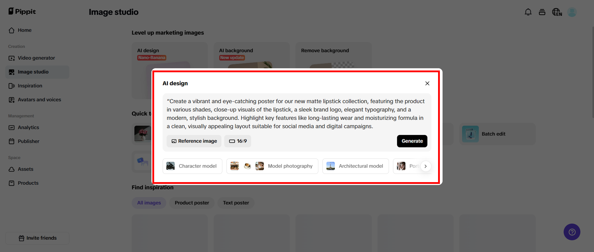 Insira o prompt e pressione gerar