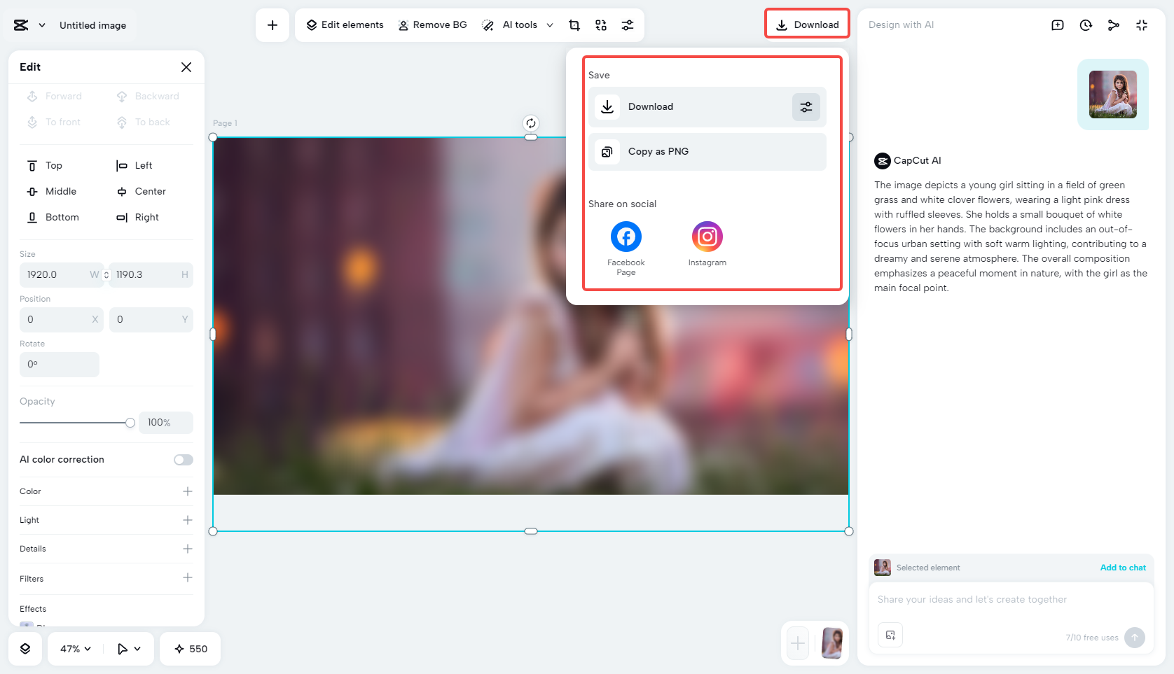 Exporting the photo in CapCut
