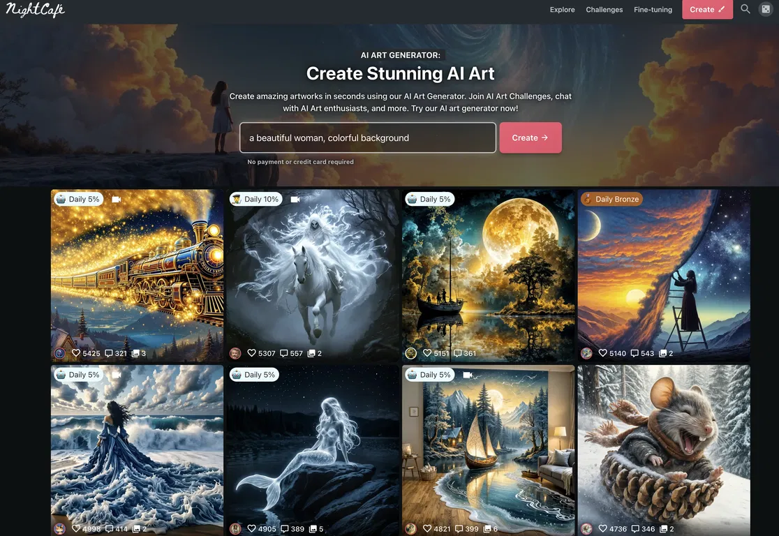 Interface of the NightCafe AI image generator