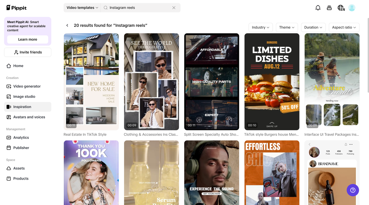Open Pippit and select a template