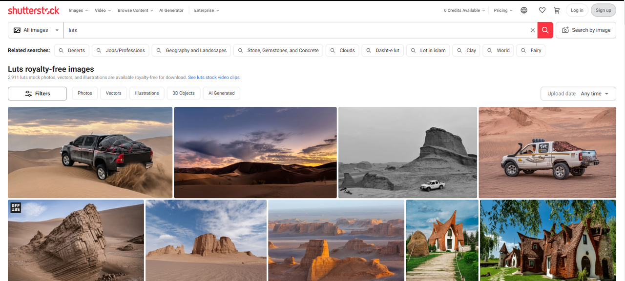 Interface of Shutterstock - the best place to find color grading LUT