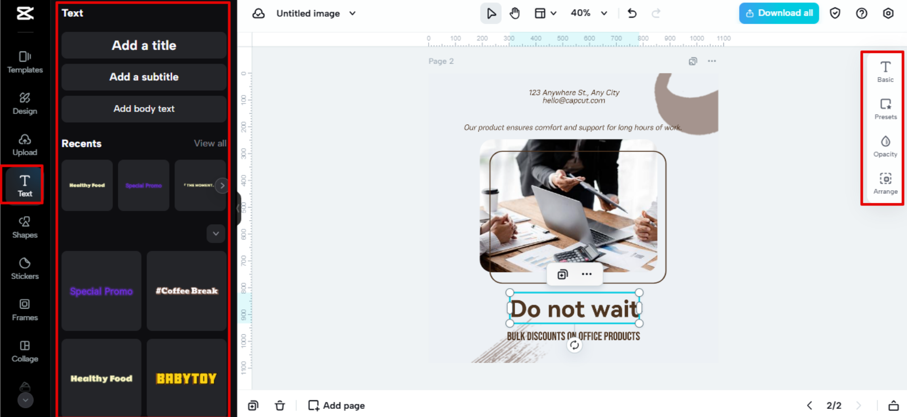 สไตล์ตัวอักษรและเทมเพลตใน CapCut Web
