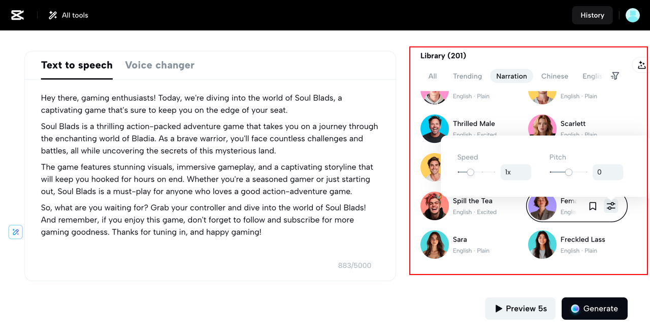 Generate the meme voice in CapCut Web