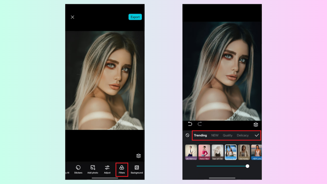 Choose a filter to preview and apply