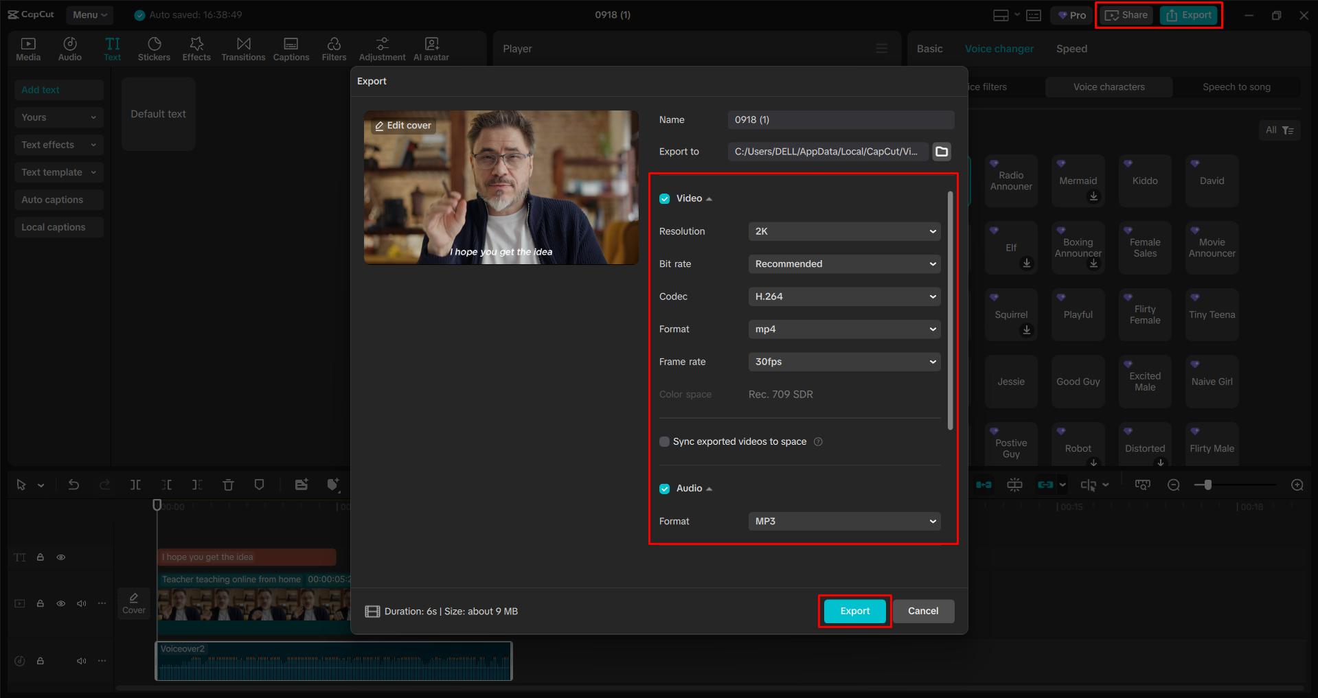 Exporting a video from the CapCut desktop video editor