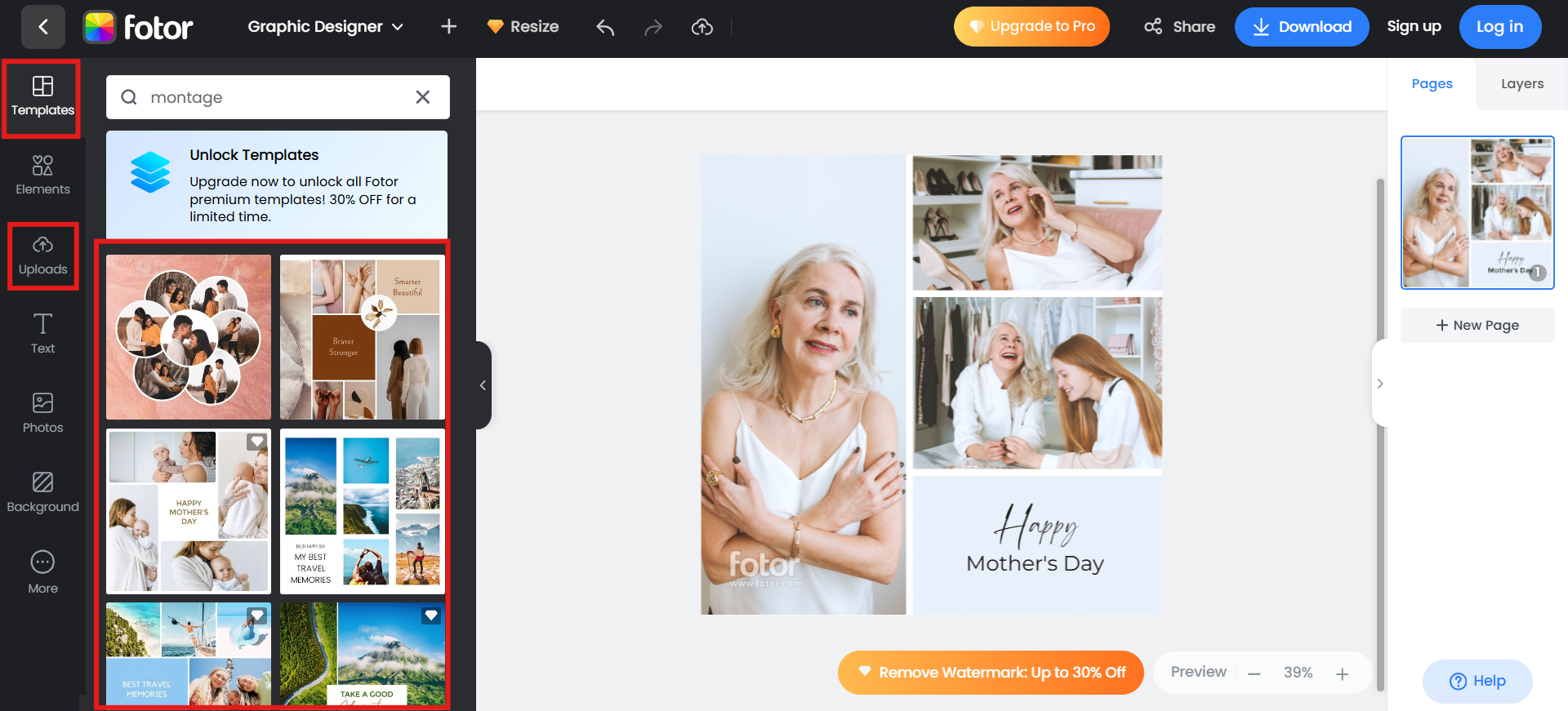 Choose a template and upload photos