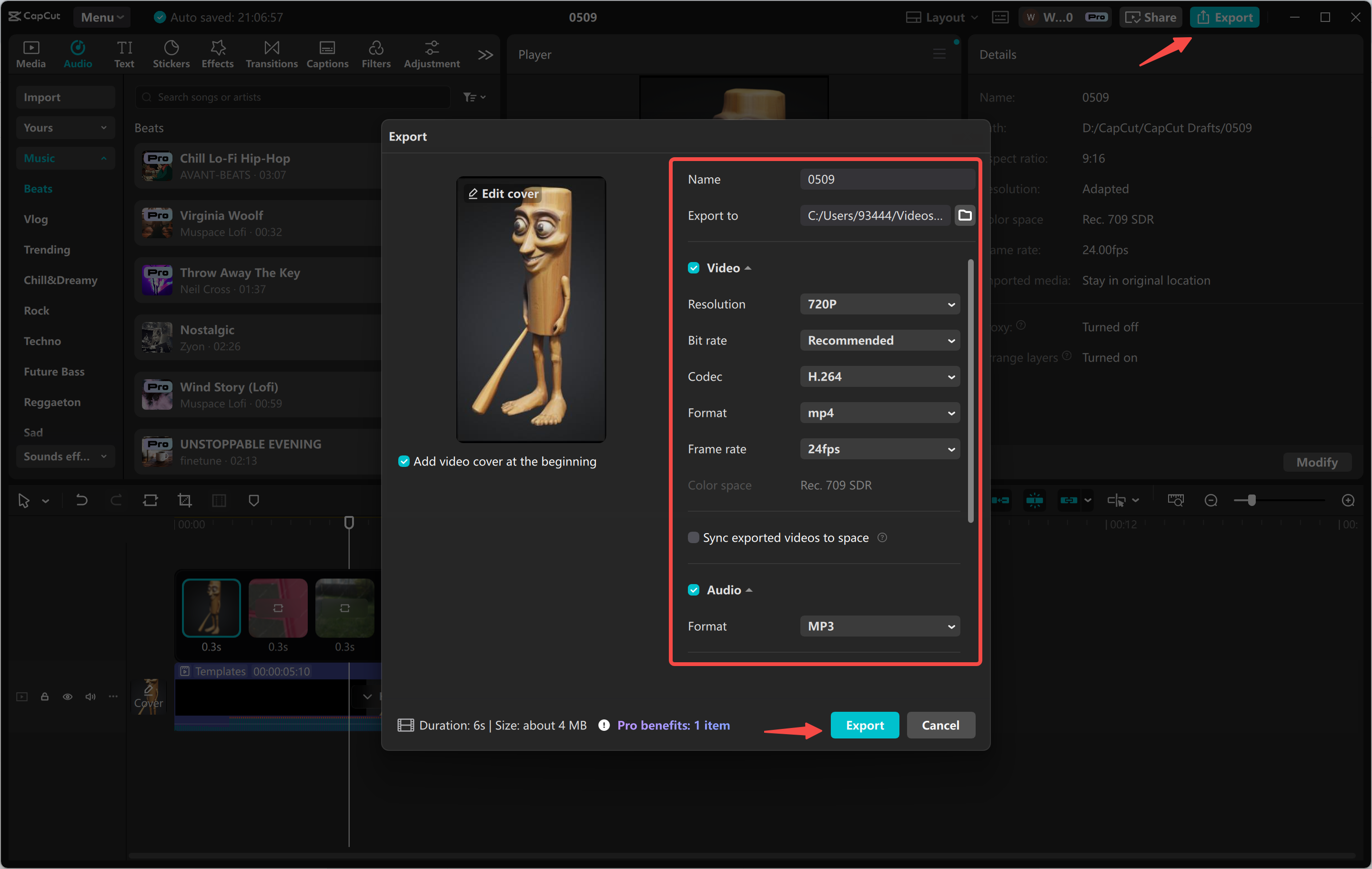 Een video exporteren vanuit de CapCut desktop video-editor