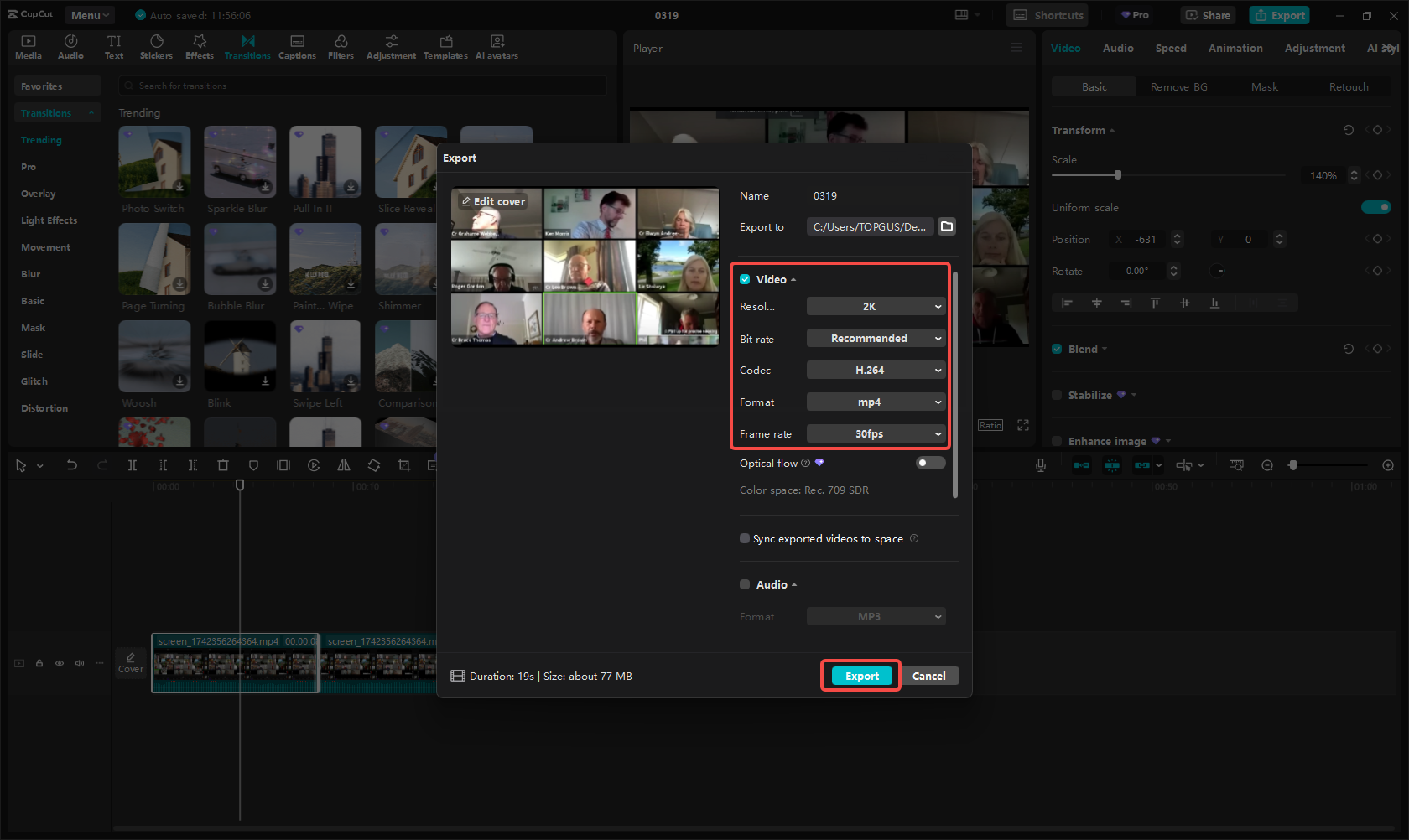 Eksportuj nagranie wideo ze spotkania zoomu