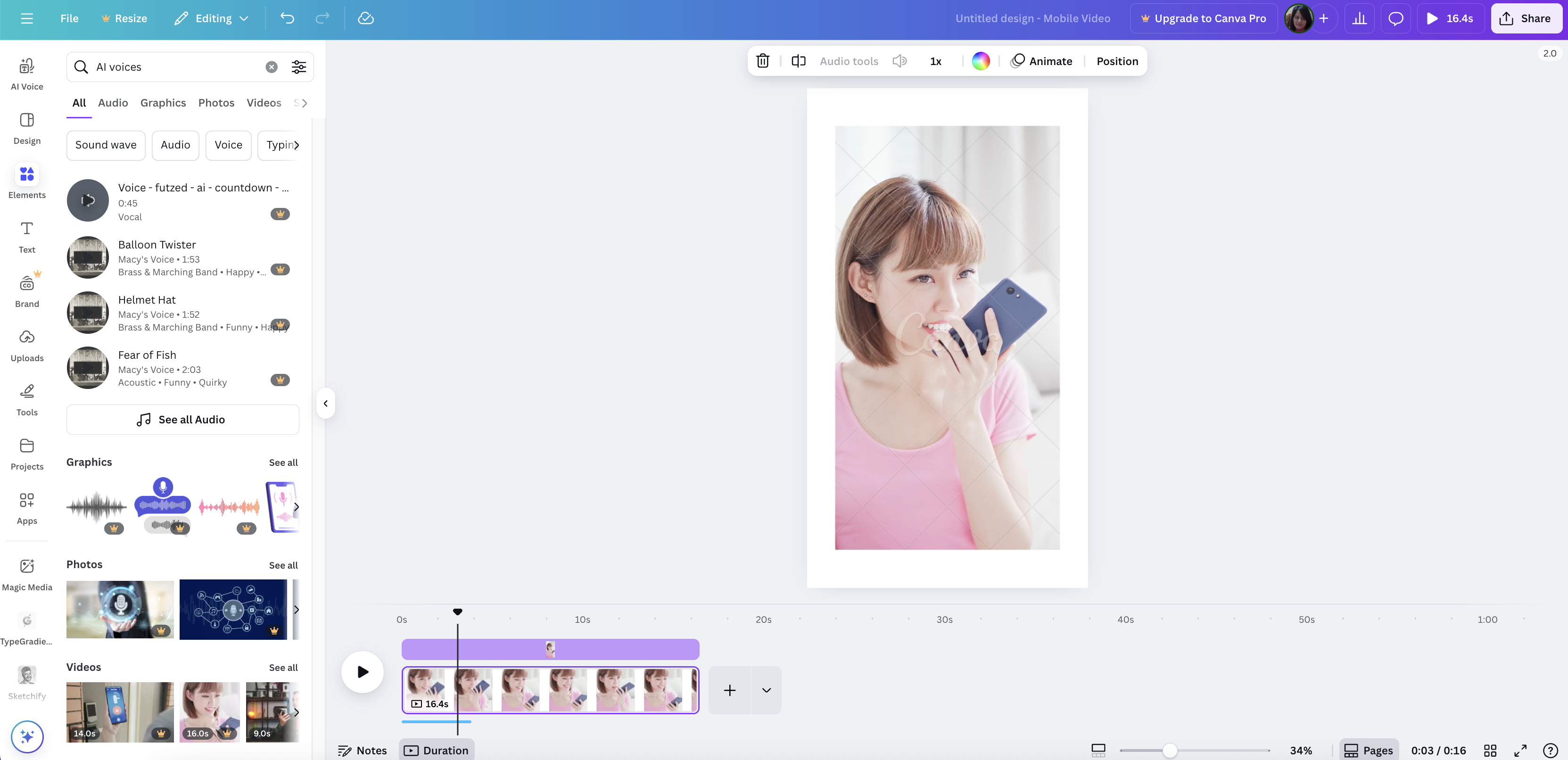 Gerador de voz para narração com IA do Canva