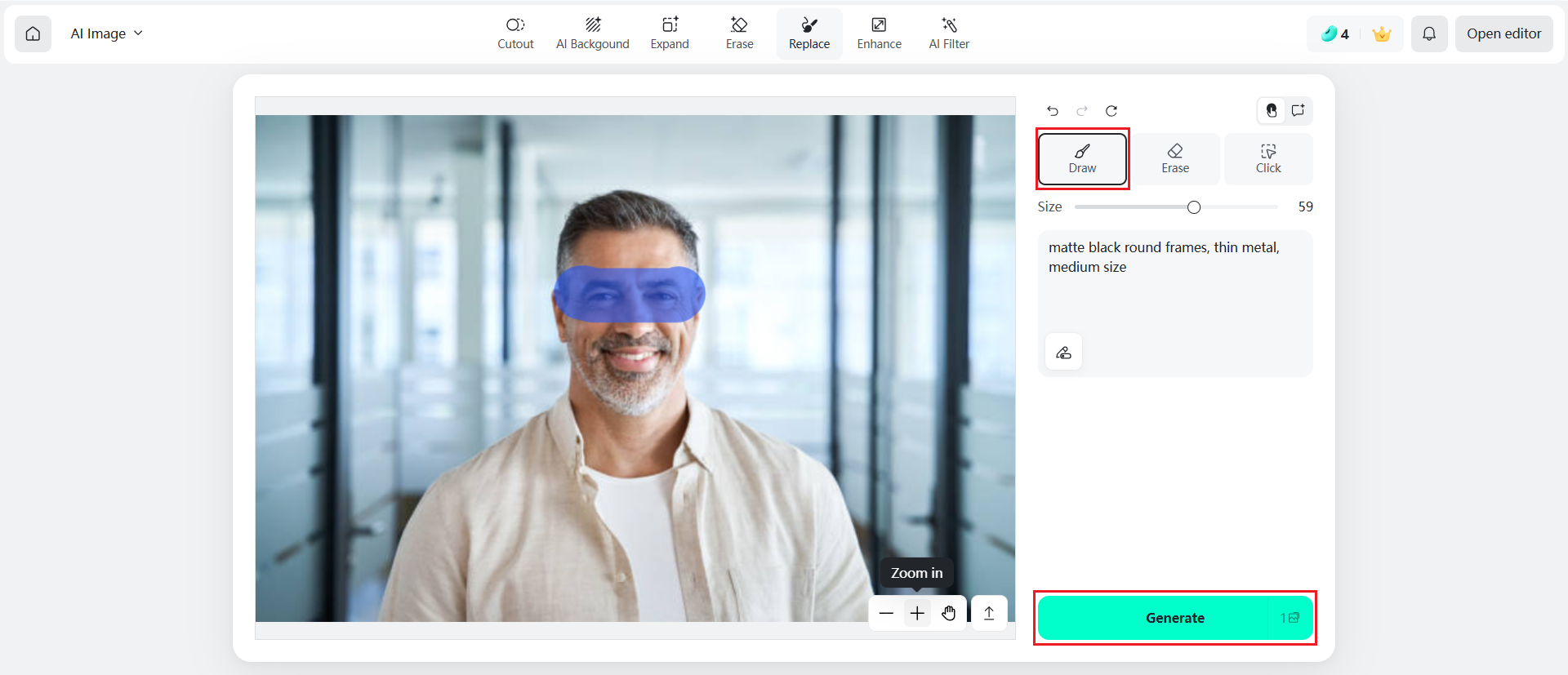 Brush the frame area & add a prompt
