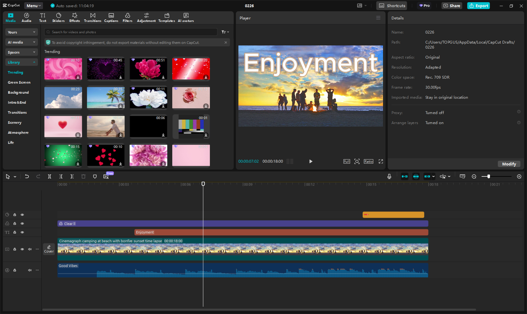 CapCut video editor interface