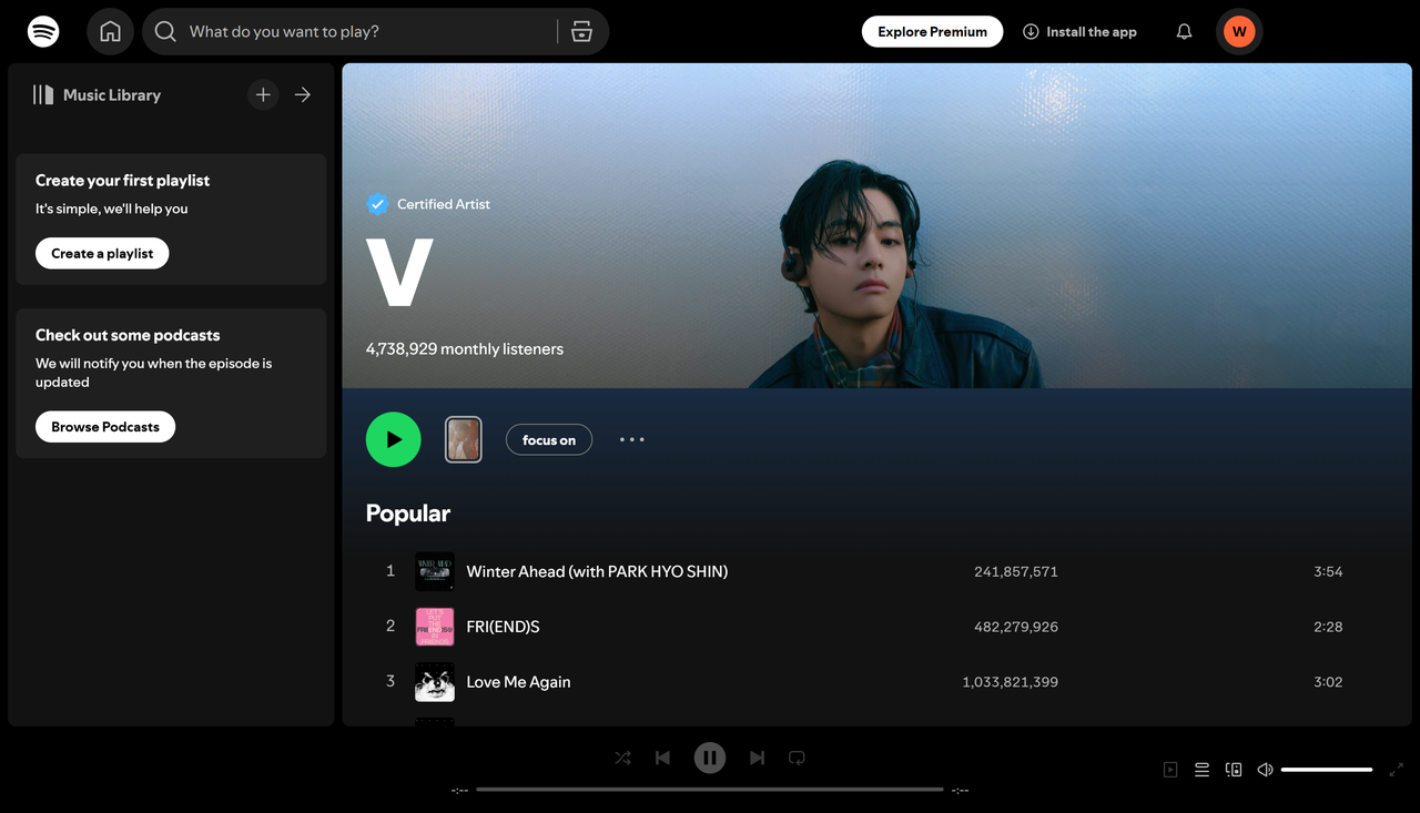 V - Artis K-pop yang paling banyak diputar di Spotify, dikagumi karena suaranya yang penuh perasaan