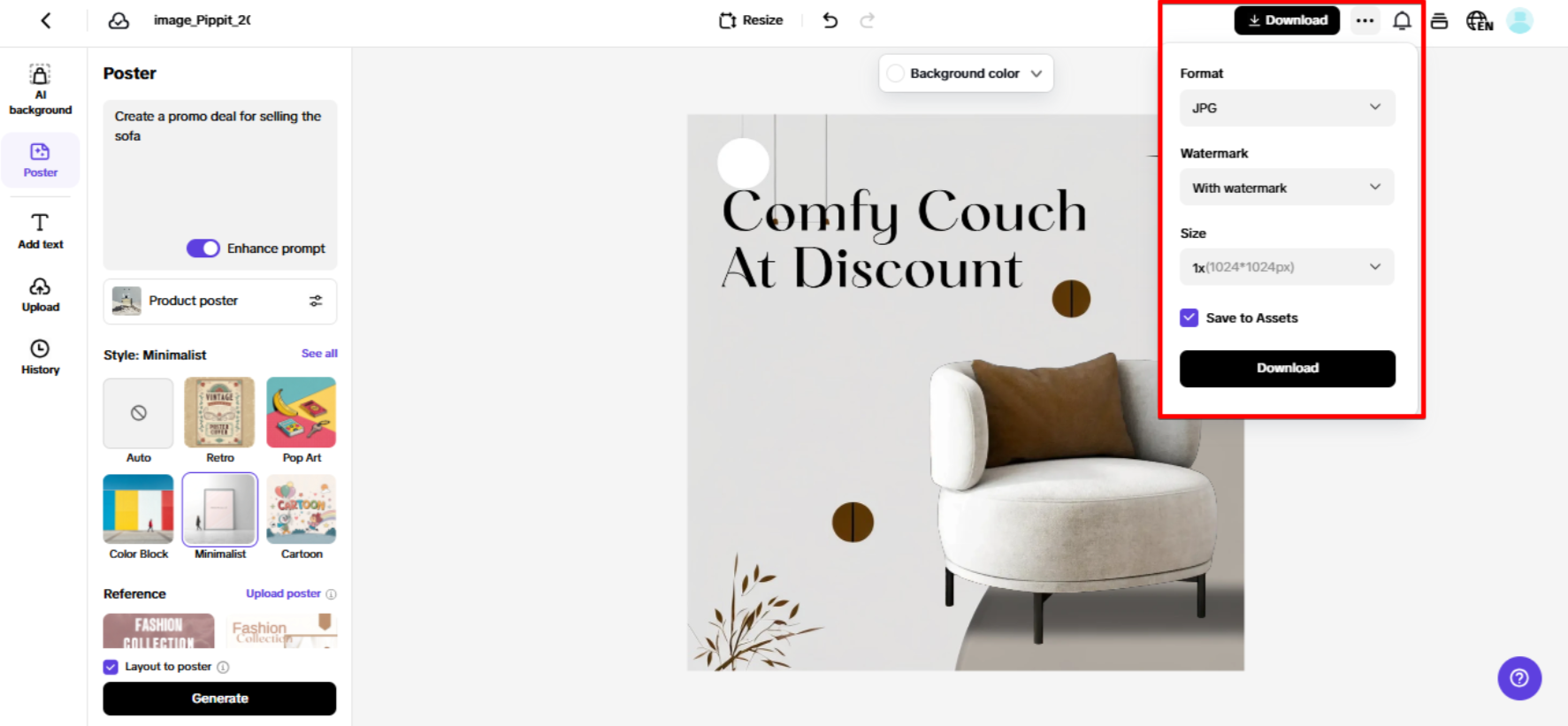 Downloading image from Pippit