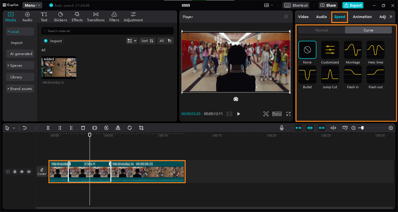 Apply slo mo to video after splitting the scenes in CapCut PC app