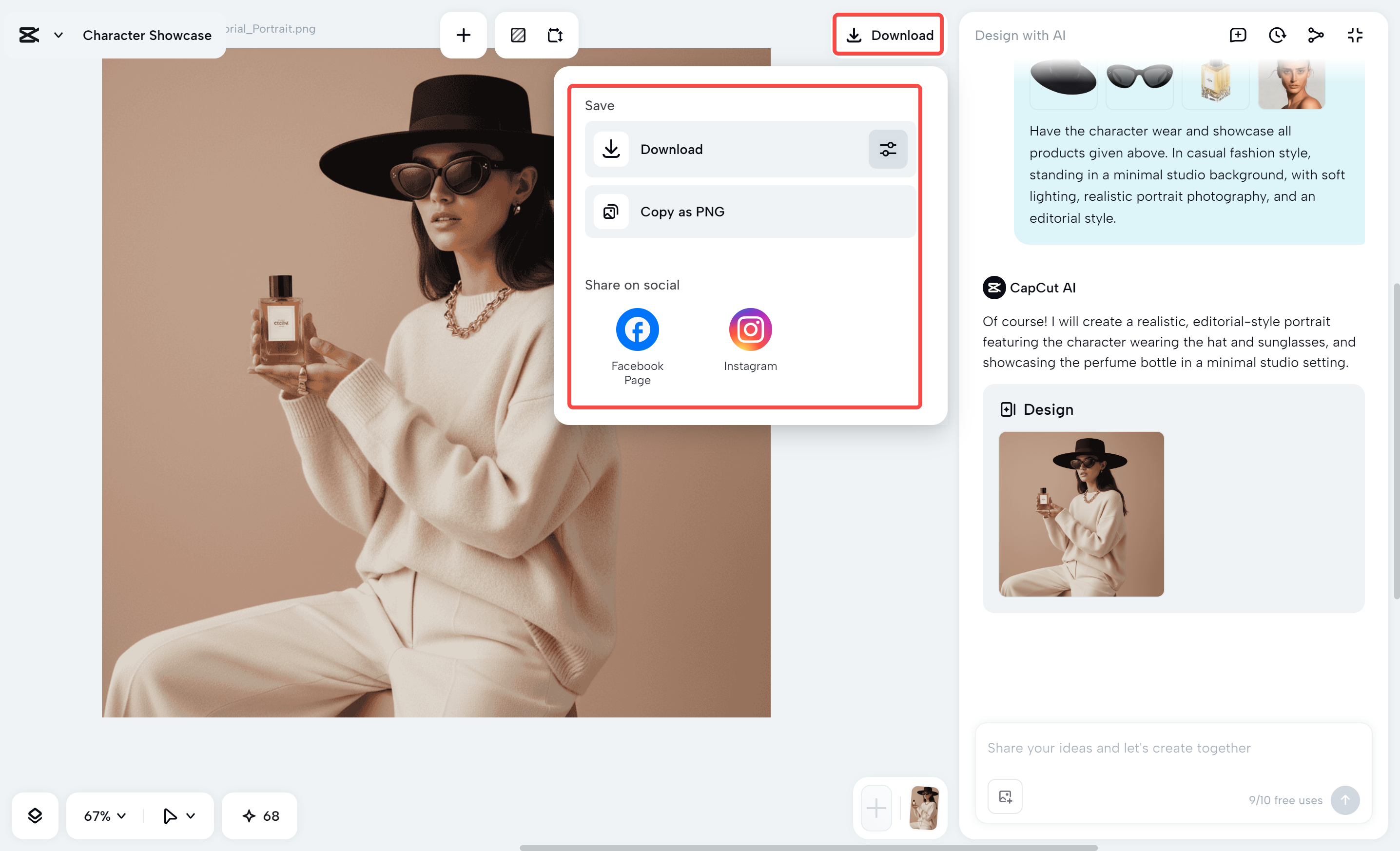Downloading the merged image from the CapCut desktop video editor