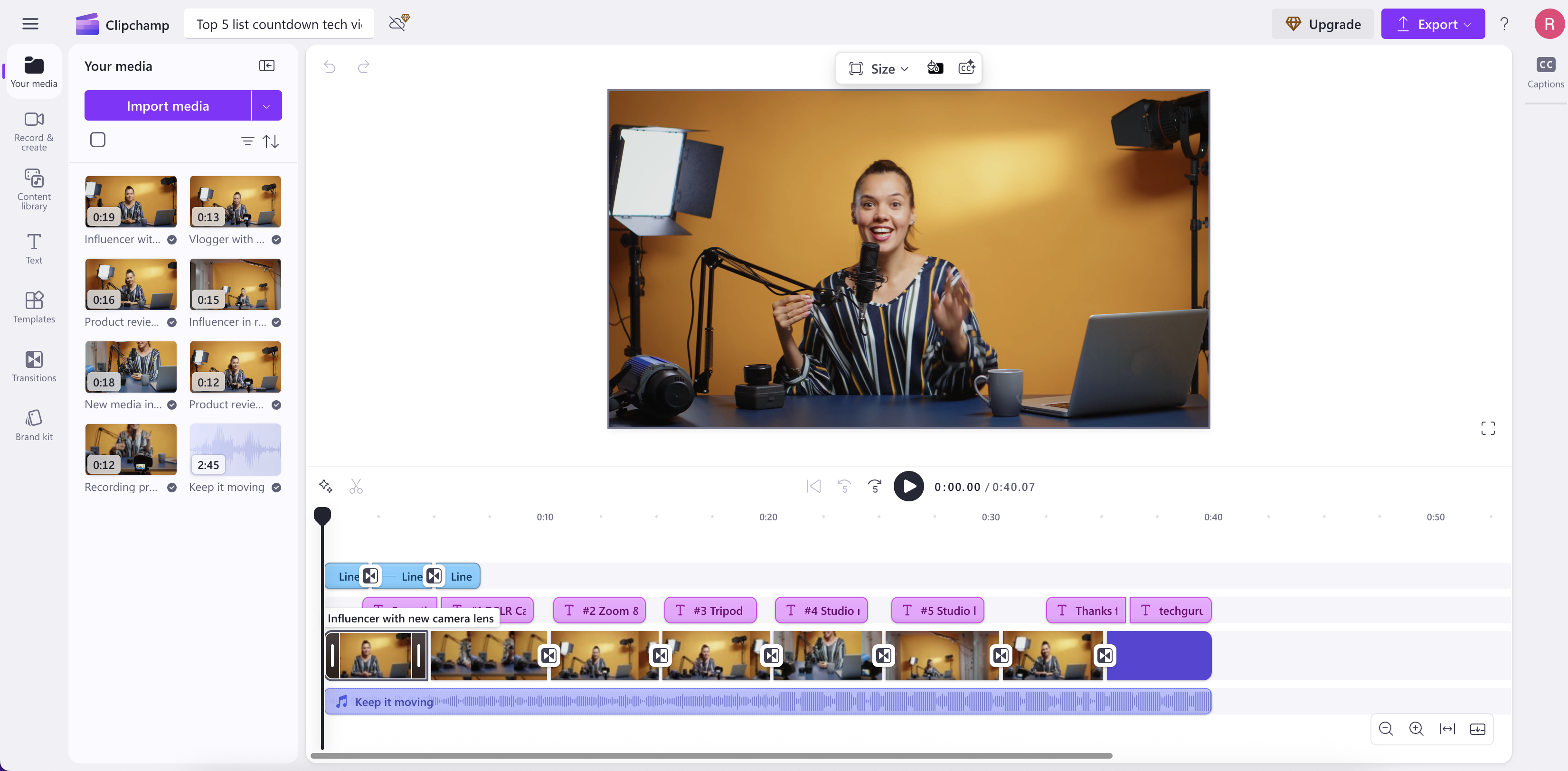 Clipchamp video editor timeline with product footage