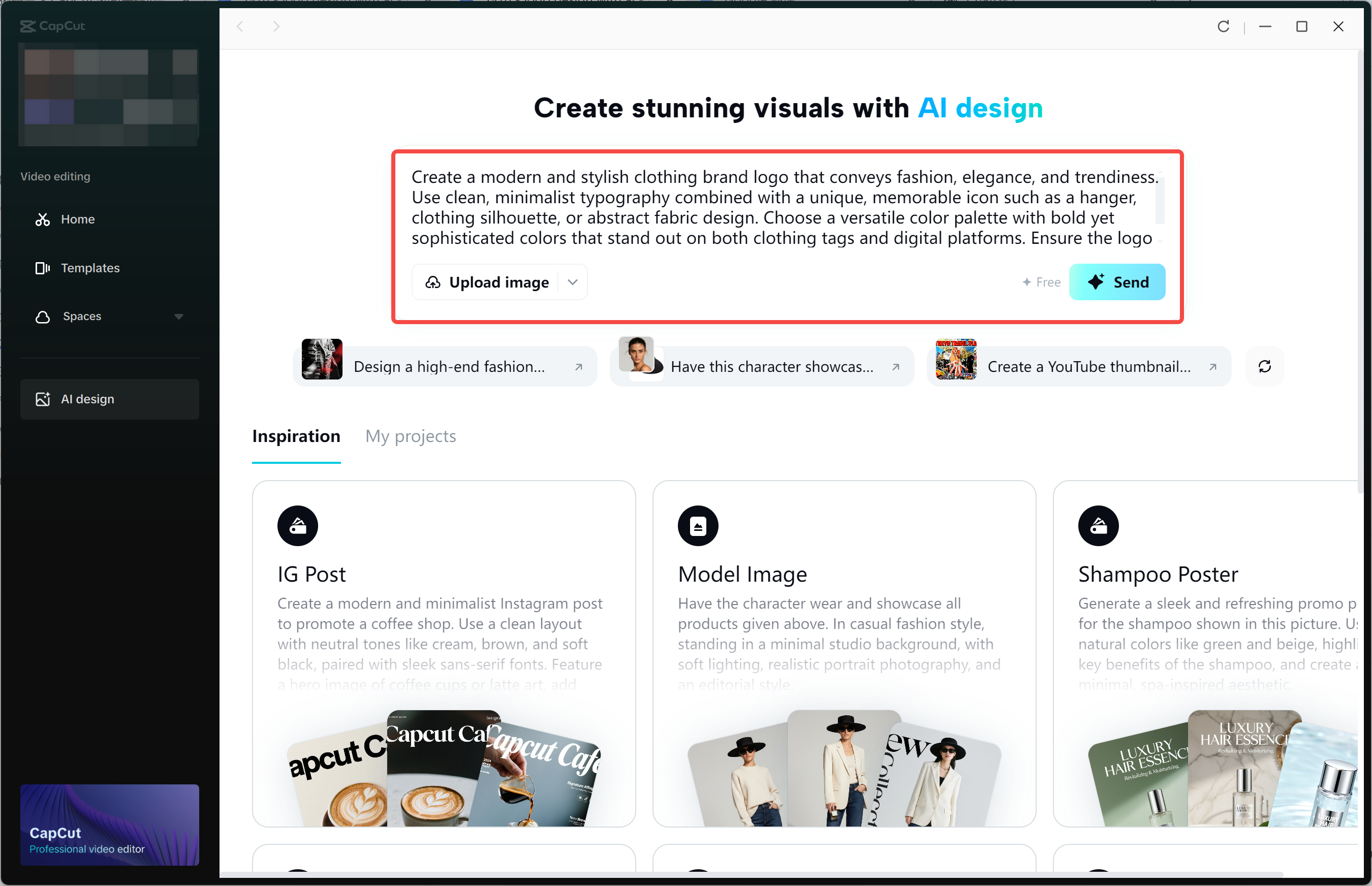Paggamit ng AI upang bumuo ng logo ng damit sa CapCut desktop video editor