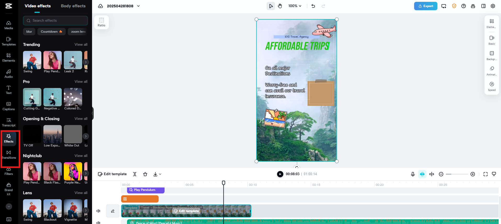 Knihovna efektů a přechodů