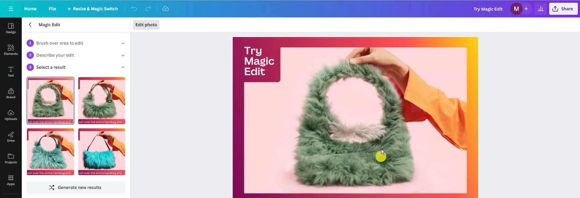 Bildänderungen mit Canva mithilfe von Texteingaben vornehmen