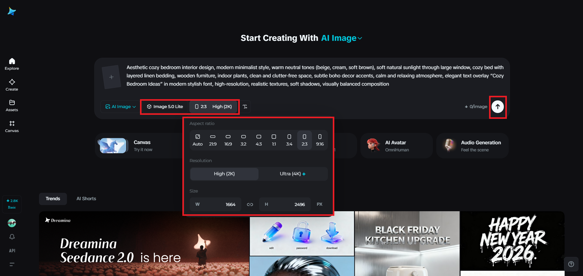 Select the model and adjust output settings