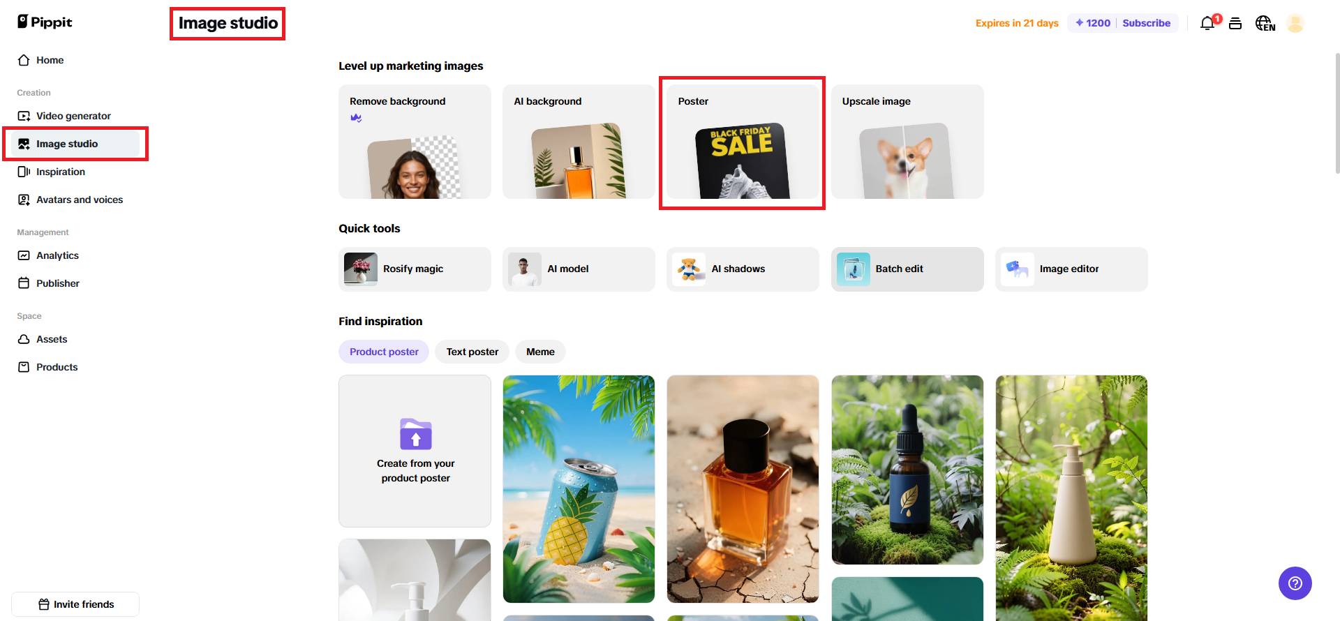 Access Pippit's poster feature