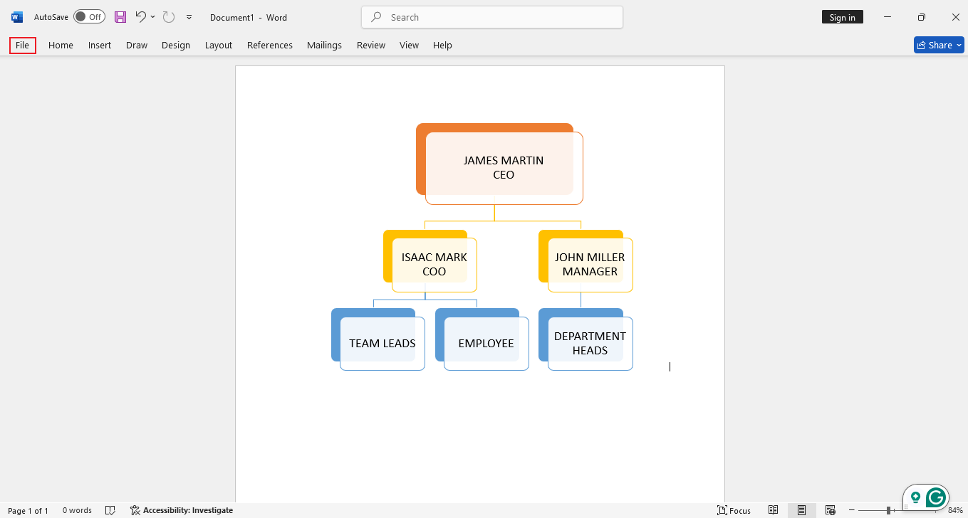 how do you create an org chart in word