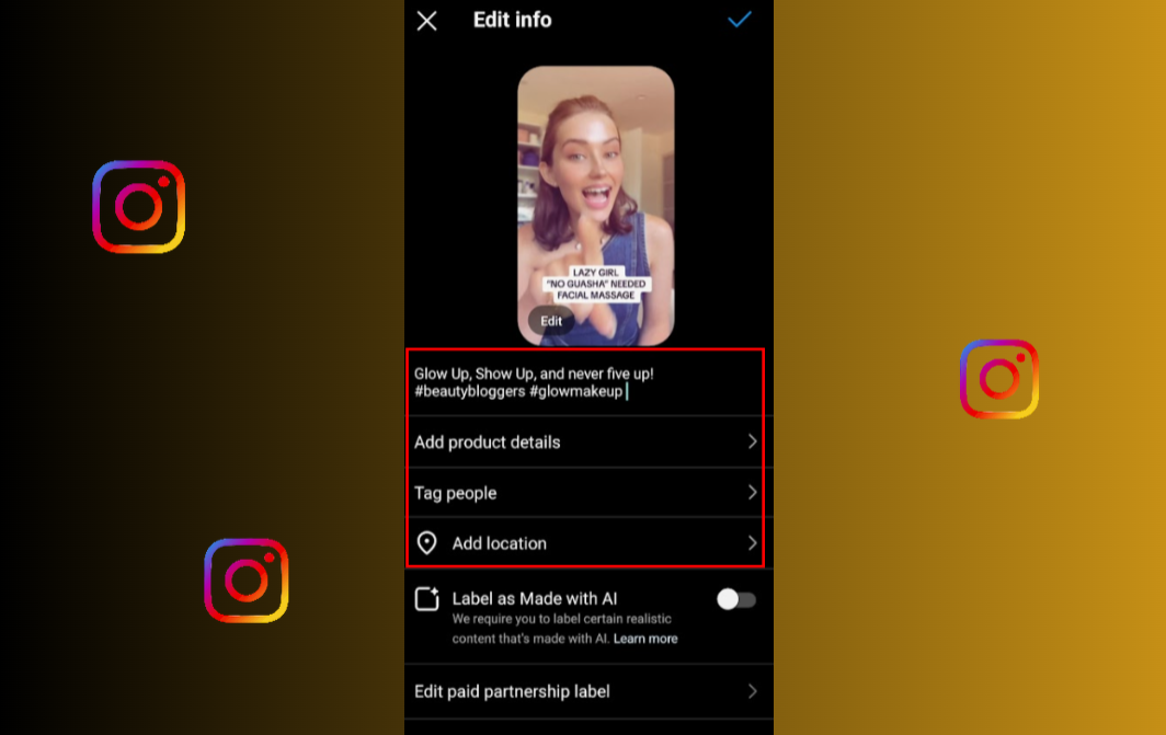 Modifying captions, tags, or locations for better engagement