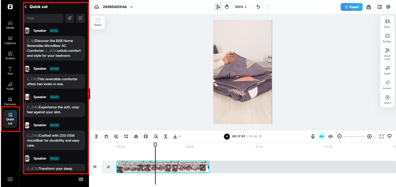 Tool na Quick Cut sa Pippit