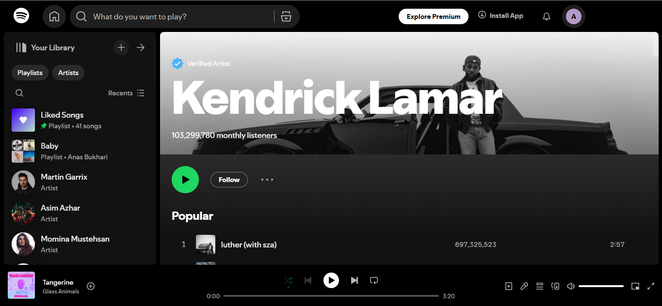 Kendrick Lamar - one of Spotify's top 500 artists